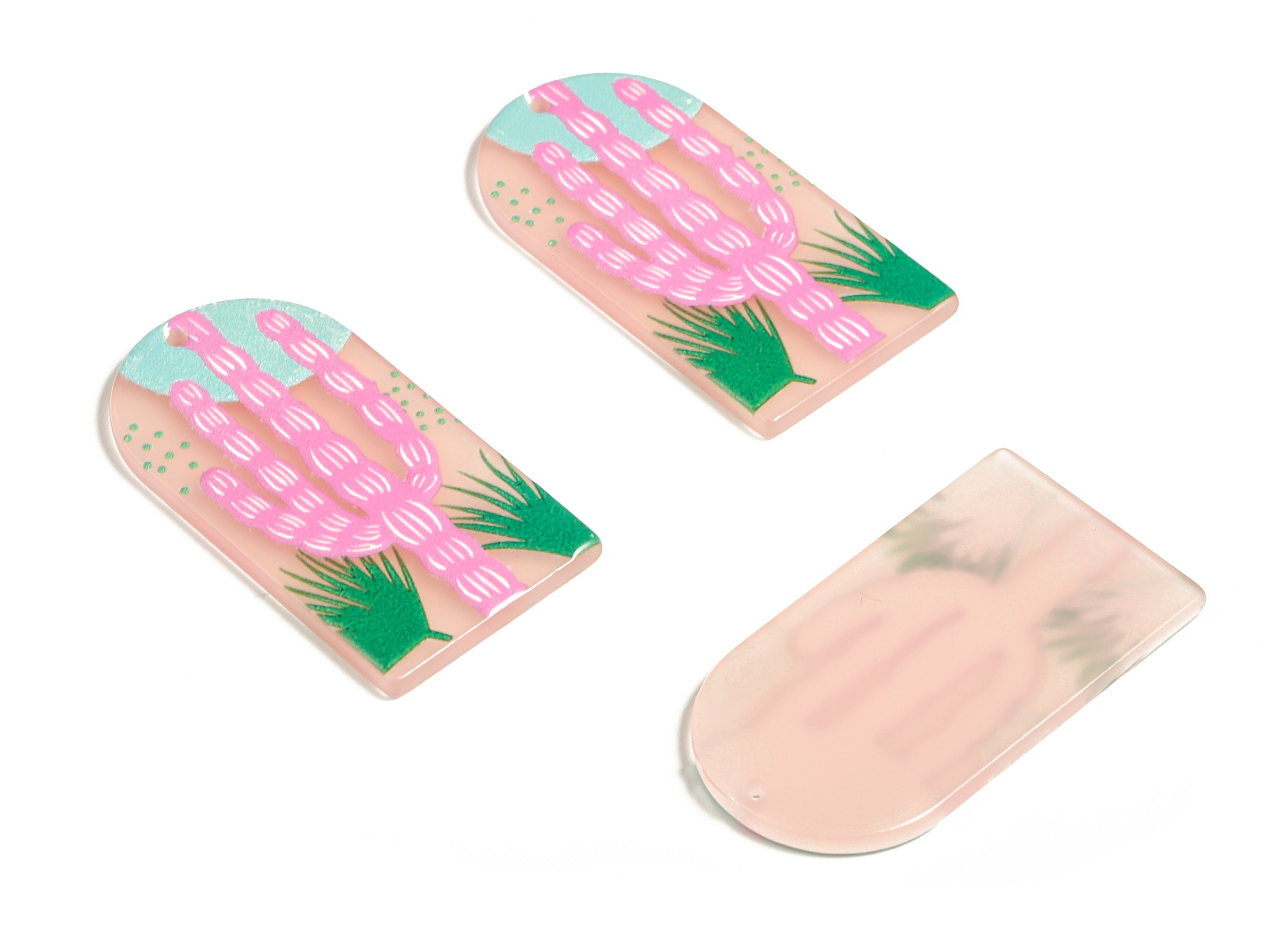 Acrylic Dome Earring Charms - Acrylic Cactus Grass Pendant - Earring Findings - DIY Jewelry Making Supplies - 39.3x20.87x2.63mm - AC2276 - DOMEDBAZAAR