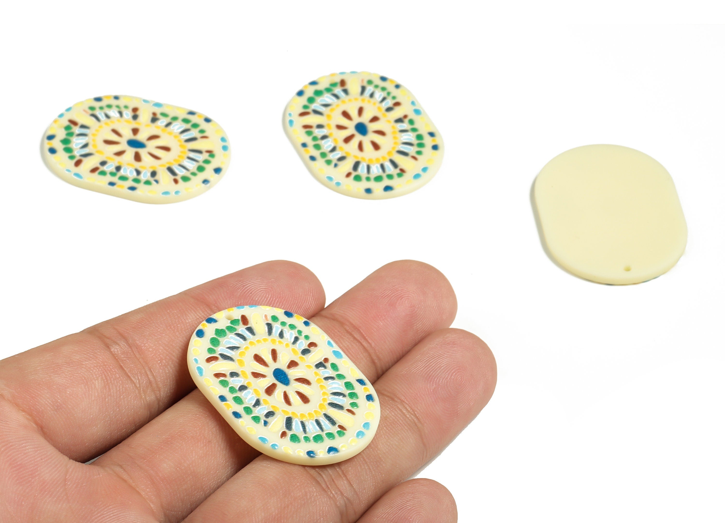 Acrylic Oval Earring Charms – Acrylic Flower Pendant – Painted Acrylic Charm Earring Findings – DIY Jewelry Supplies - 27.04x2.64mm - AC2288 - DOMEDBAZAAR