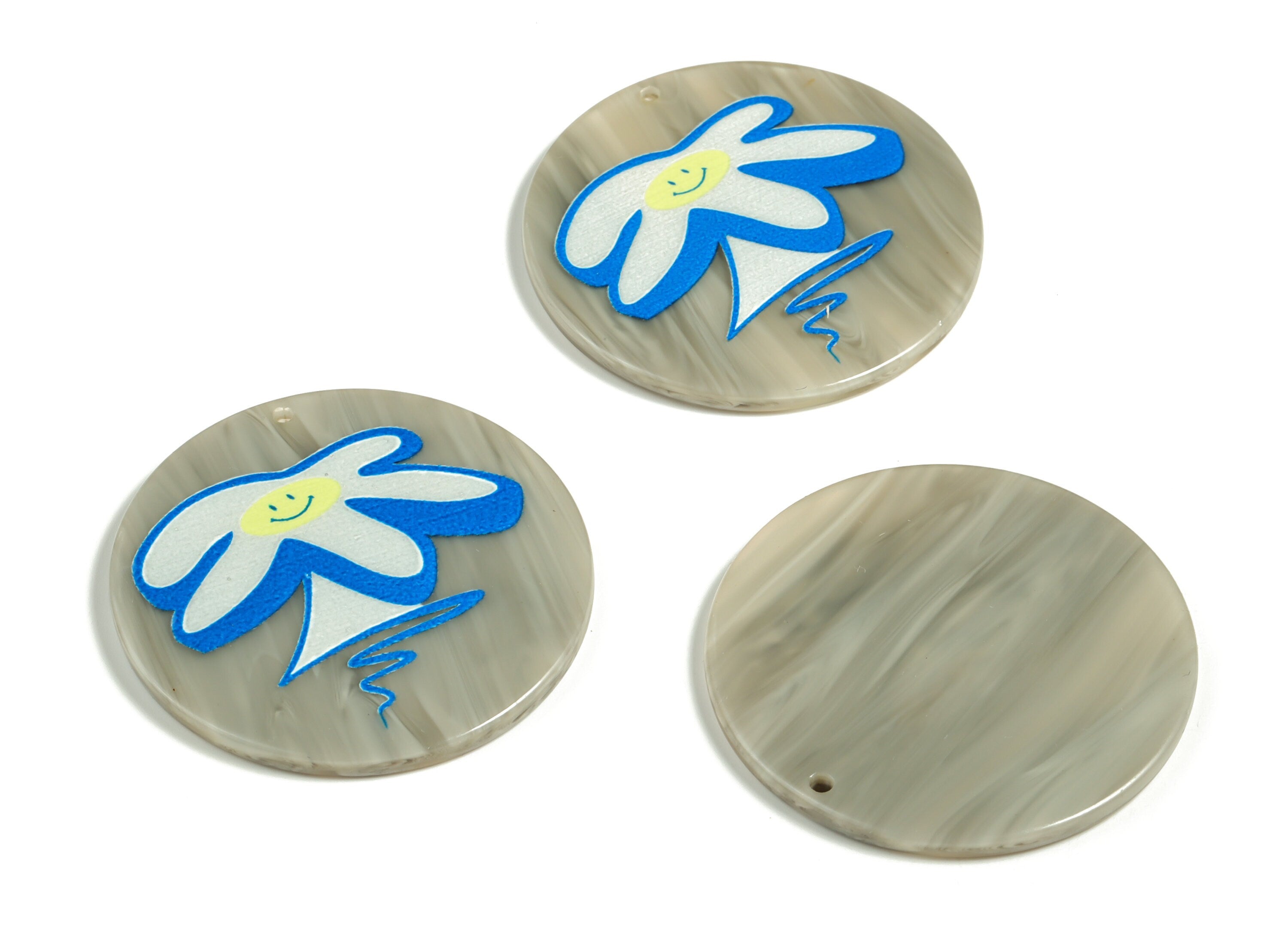 Acetate Round Smile Earring Charms – Acetate Circle Happy Face Blue Tree Pendant – Earring Findings – 38.11x38.01x2.87mm - AC2289 - DOMEDBAZAAR