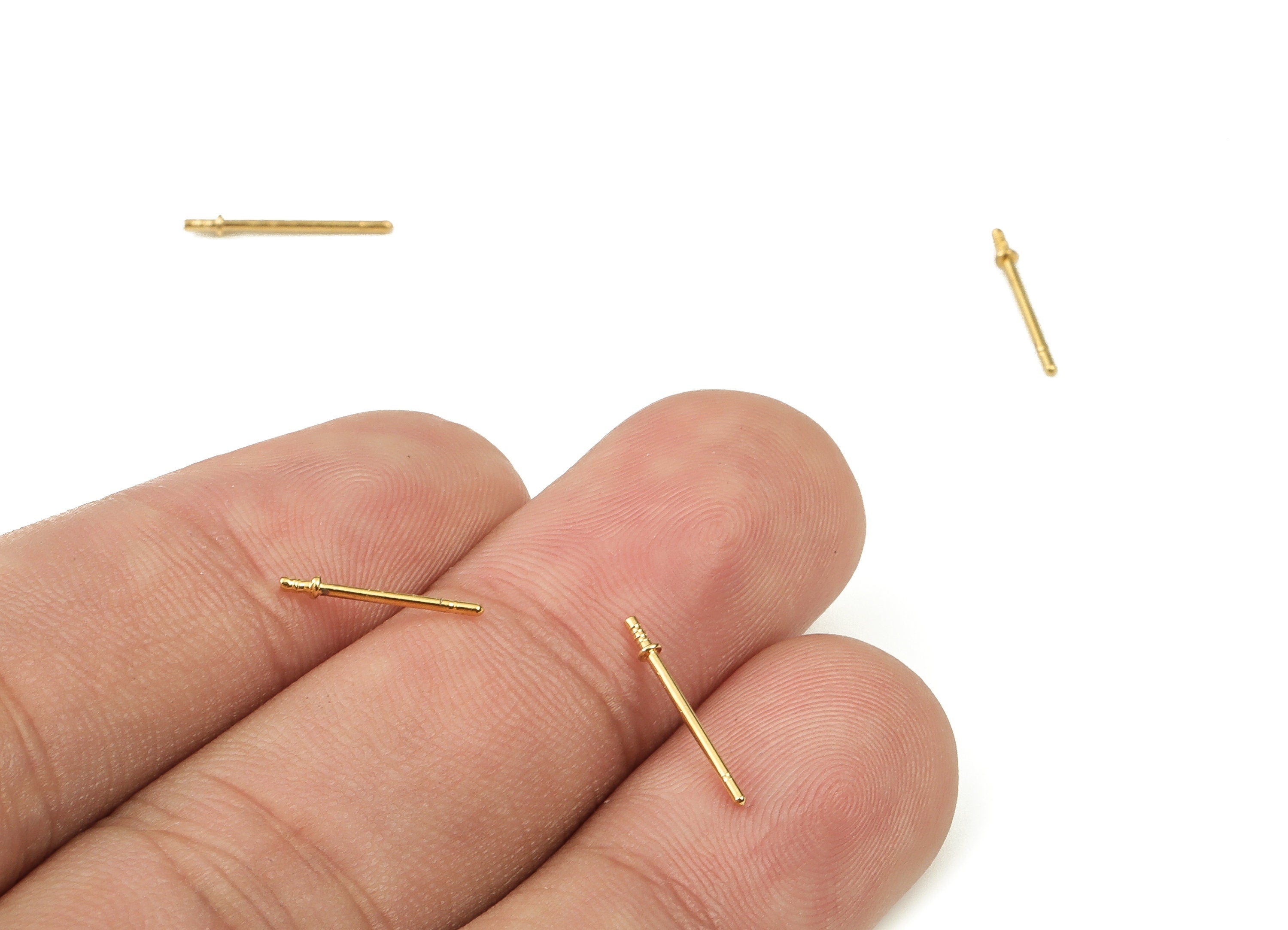 Earring Stud Posts - Surgical Grade Gold Earring Posts - Stainless Steel Stud - 18K Real Gold Plated Brass - 13mm x1.5mm - RGP3867 - DOMEDBAZAAR