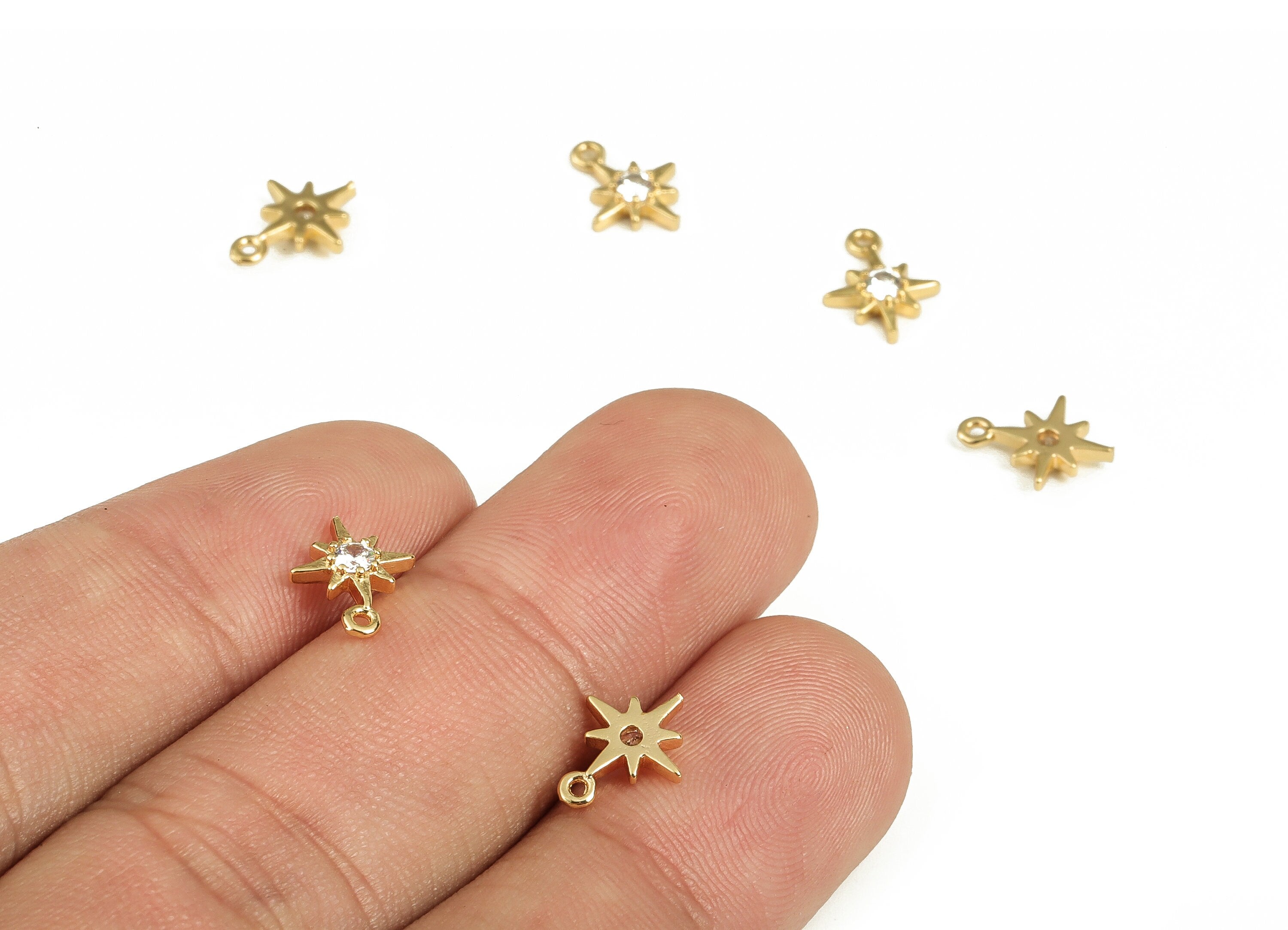 Brass Star Earring Charms With Zircons - Gold Star Pendant - 18K Real Gold Plated Brass - Jewelry Supplies - 10.25x7.97x1.97mm - RGP3685 - DOMEDBAZAAR