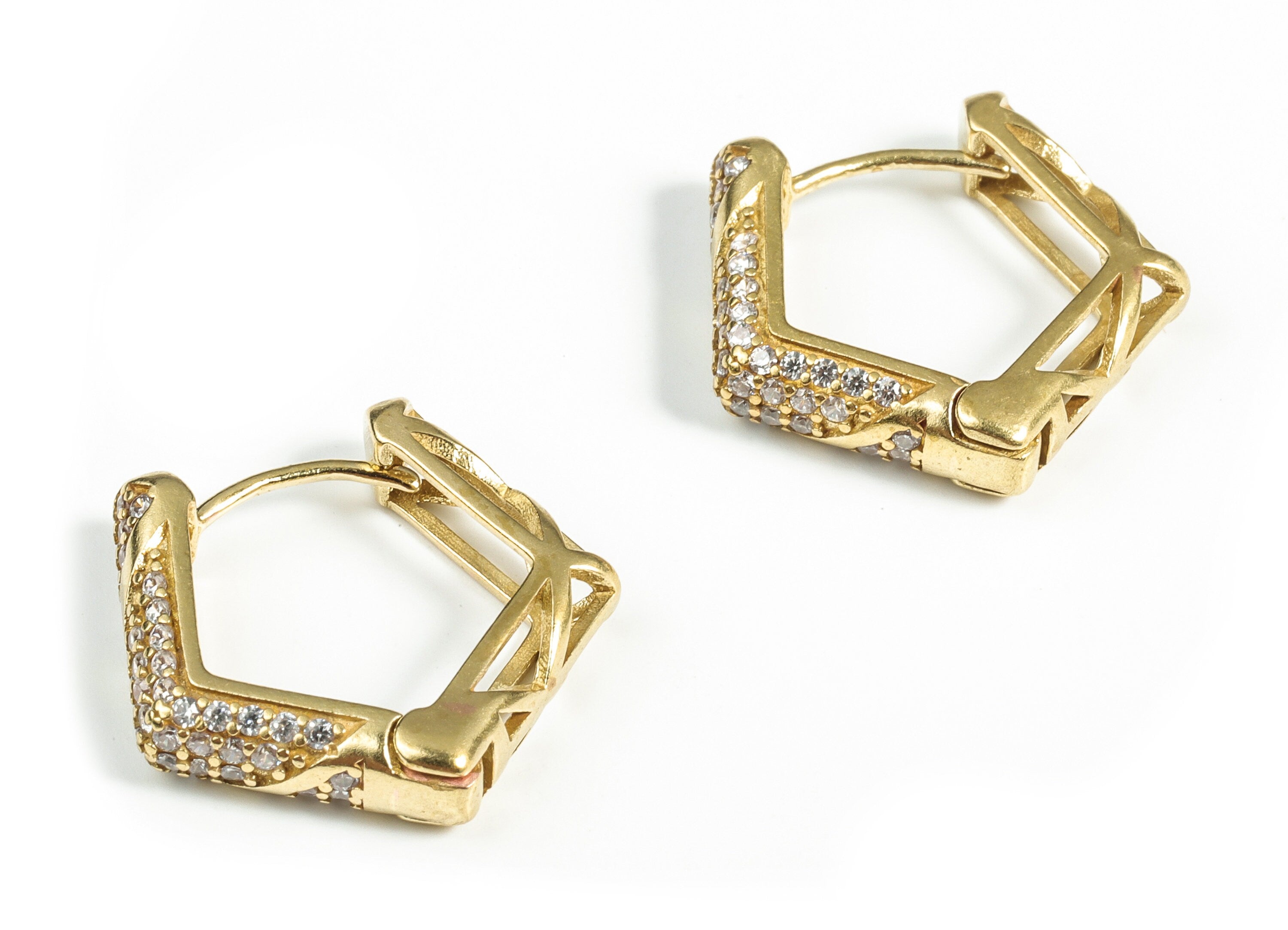 Brass Pentagon Huggie Hoop Earrings – Brass Geometric Zircon Hoop Earring – Minimalist Hoop - Jewelry Supplies - 20.62×19.87×3.02mm - PP4060 - DOMEDBAZAAR