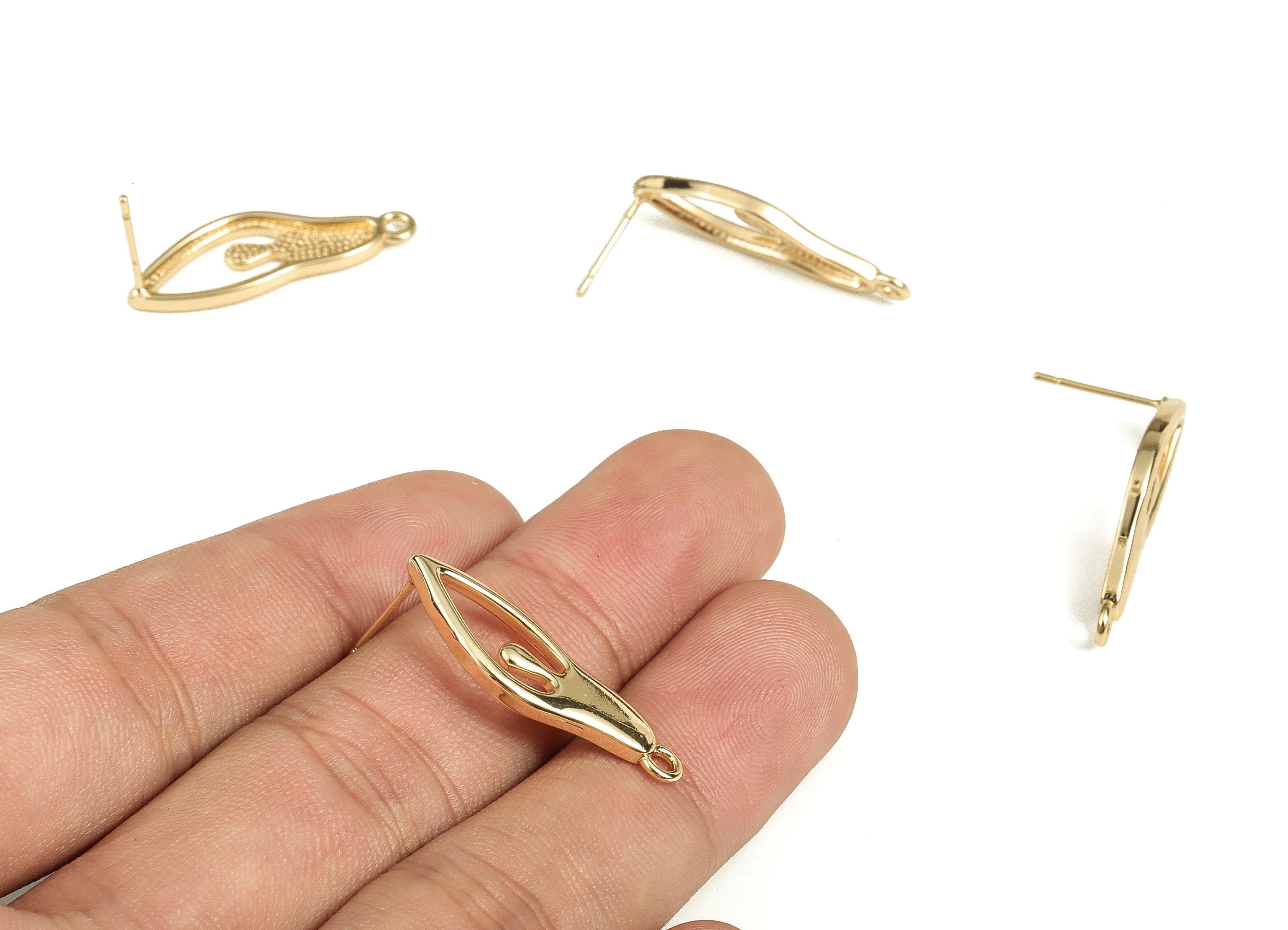 Brass Irregular Earring Post - Gold Irregular Earring Stud - 18K Real Gold Plated Brass - Jewelry Making Supplies -28.1x9.7x2.08mm- RGP3540 - DOMEDBAZAAR
