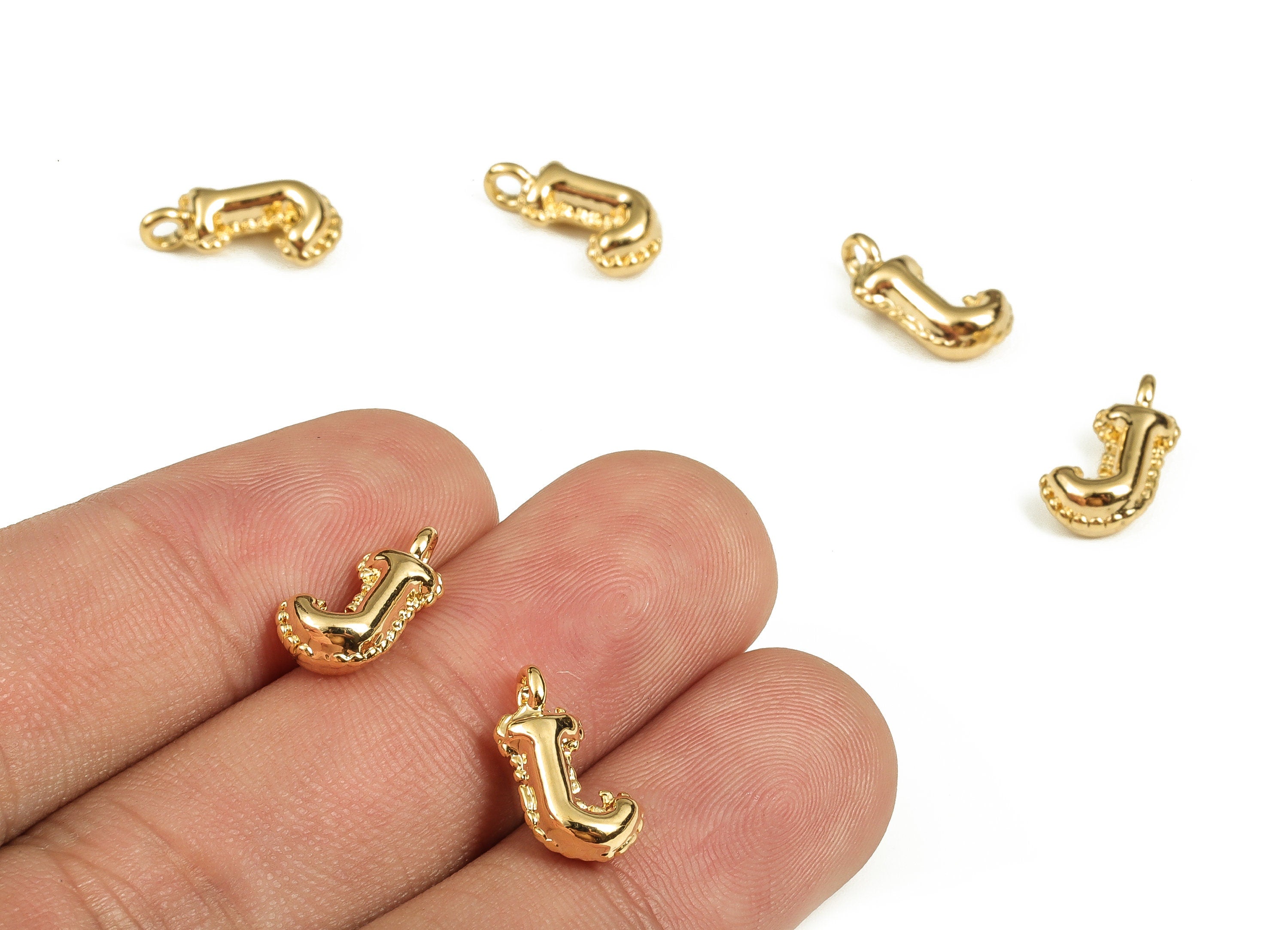 Brass The letter J Earring Charms - Gold The letter J Pendant - 18K Real Gold Plated Brass - Jewelry Supplies - 13.93x6.98x4.34mm - RGP3737J - DOMEDBAZAAR