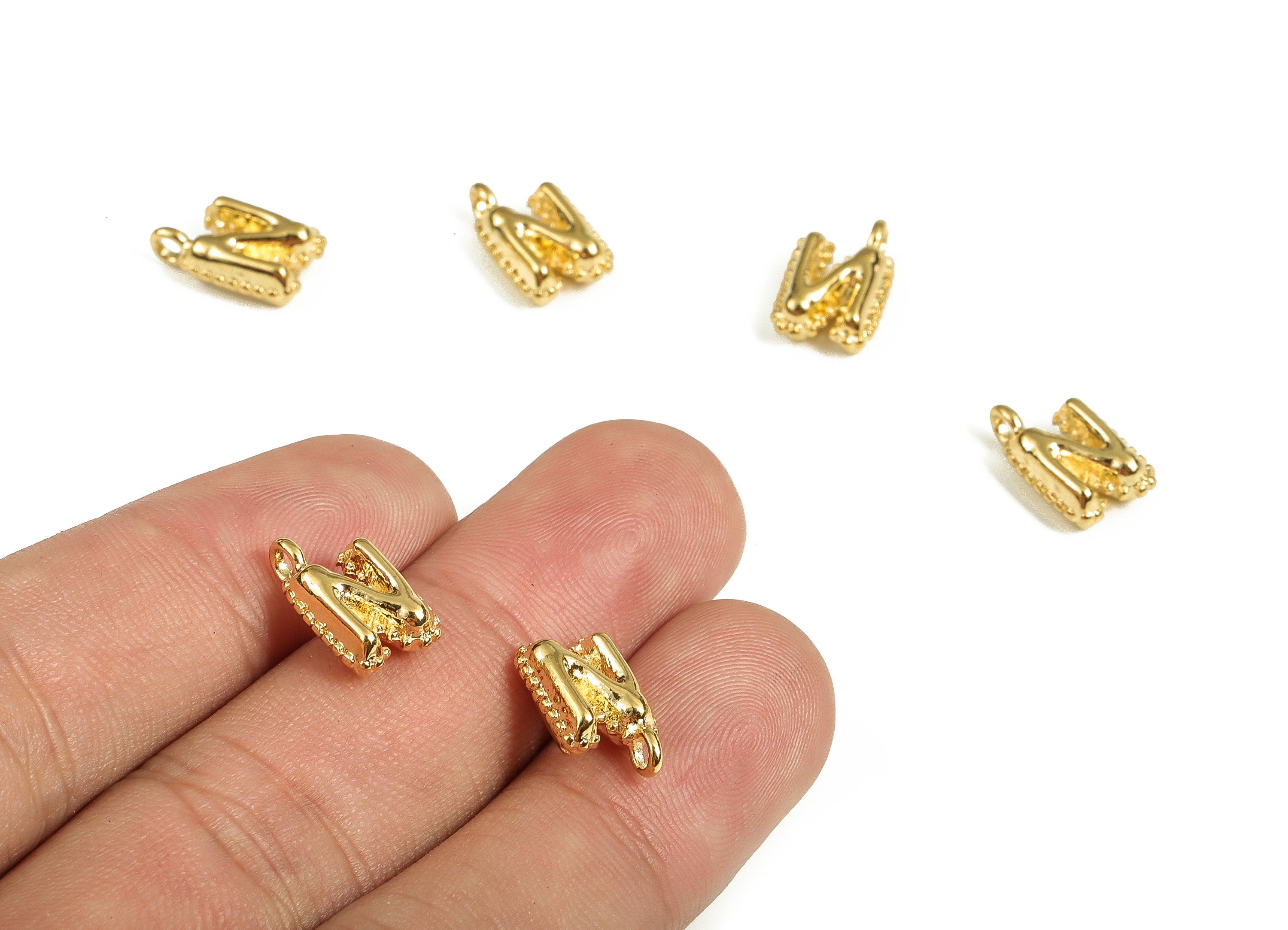Brass The letter N Earring Charms - Gold The letter N Pendant - 18K Real Gold Plated Brass - Jewelry Supplies - 13.43x8.54x4.6mm - RGP3737N - DOMEDBAZAAR
