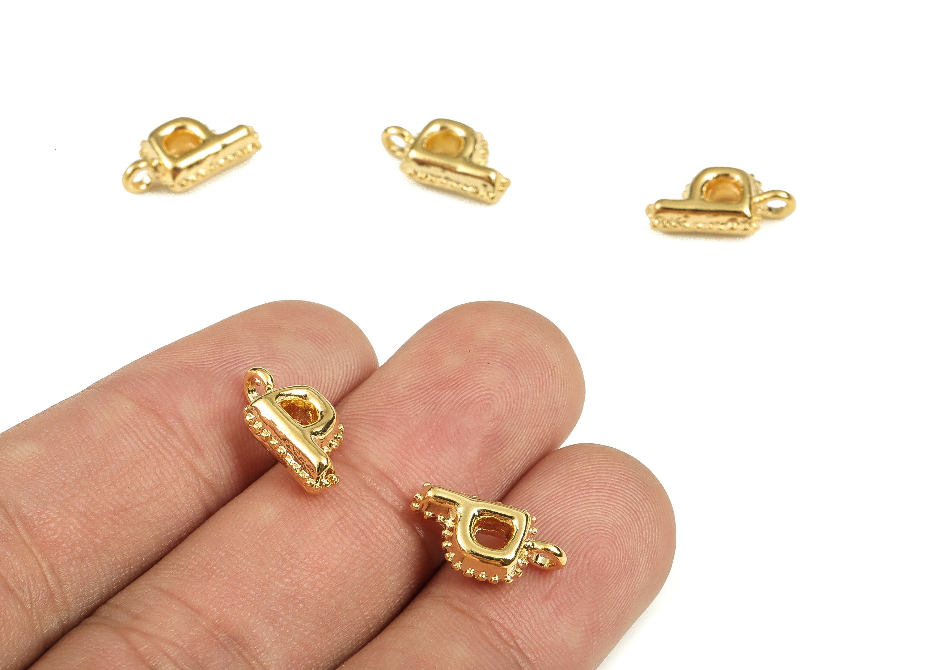 Brass The letter P Earring Charms - Gold The letter P Pendant - 18K Real Gold Plated Brass - Jewelry Supplies - 14.68x8.13x4.22mm - RGP3737P - DOMEDBAZAAR