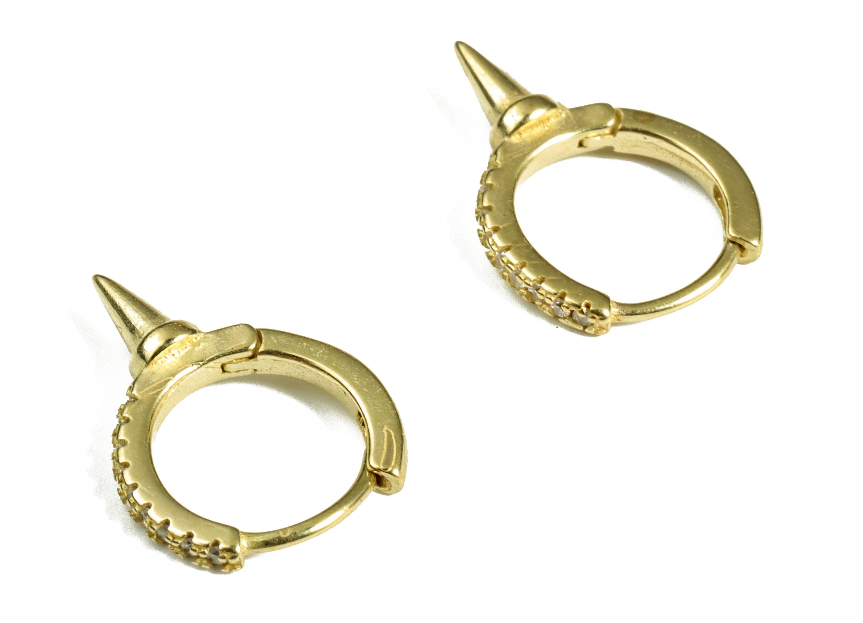 Brass Huggie Hoop Earring – Spike Zircon Hoops – Raw Brass Cone Huggie Hoop Earring – Jewelry Making Supplies - 17.44×12.36×2mm - PP4082 - DOMEDBAZAAR