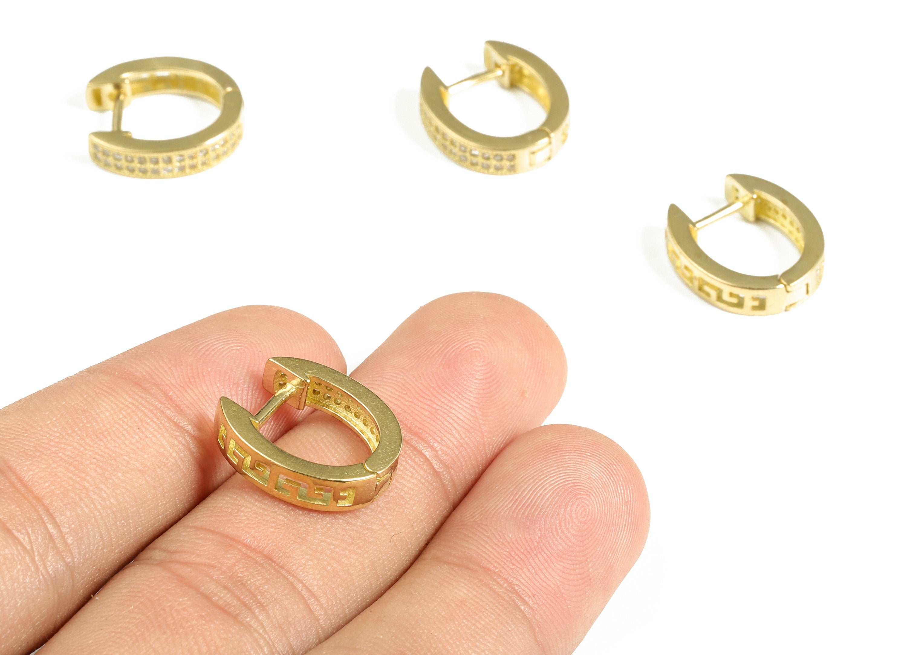 Round Huggie Hoop Earrings – Brass Zircon Hoop Earring – Dainty Huggie Earrings Supply - Jewelry Supplies - 16.48×14.68×2.1mm - PP4097 - DOMEDBAZAAR