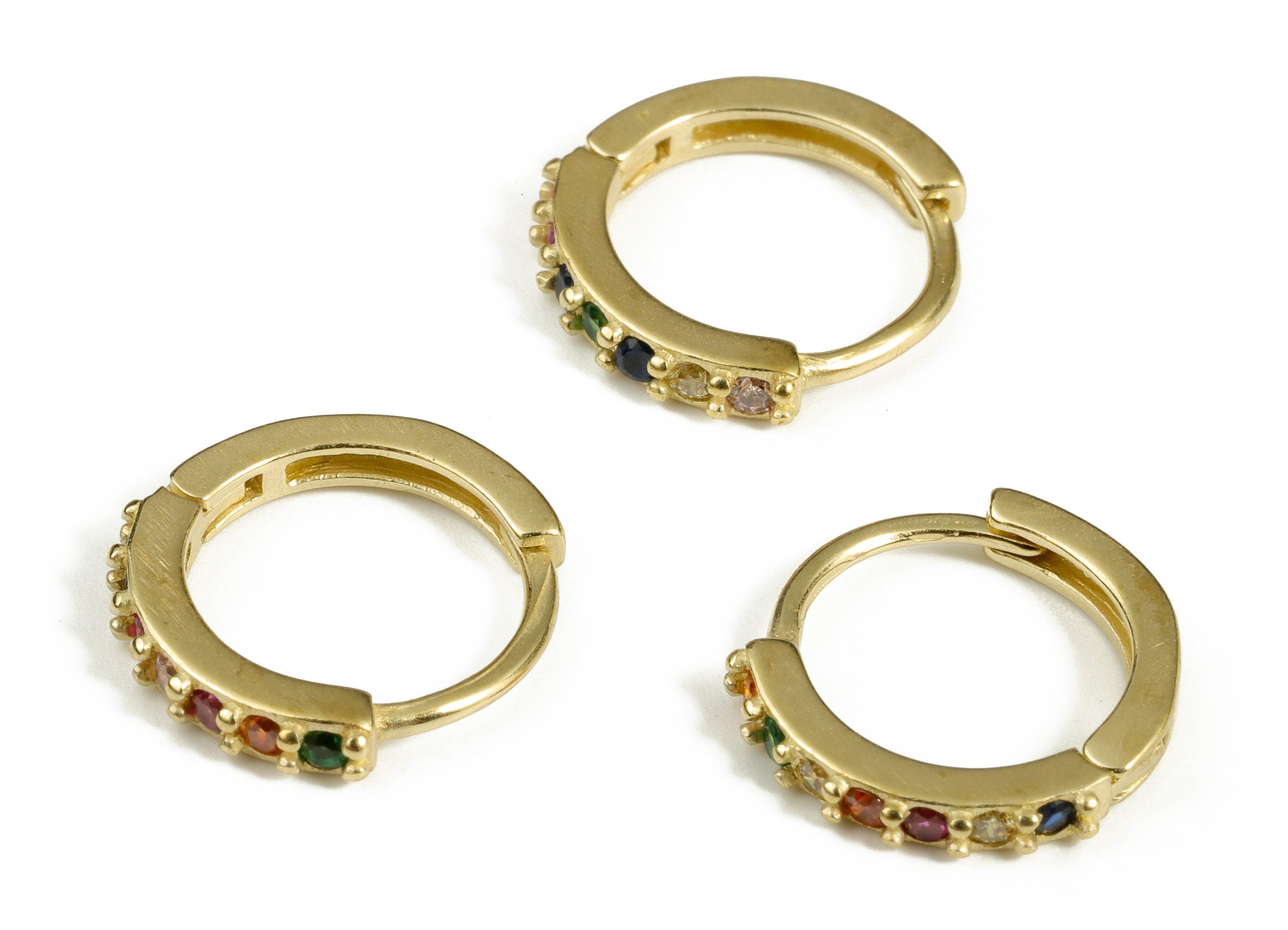 Brass Earring Huggie - Zircon Earring Hoop Huggie – Multicolor Zircon Huggie Earrings - Earring Supplies - 12.11×11.39×1.92mm - PP4099 - DOMEDBAZAAR