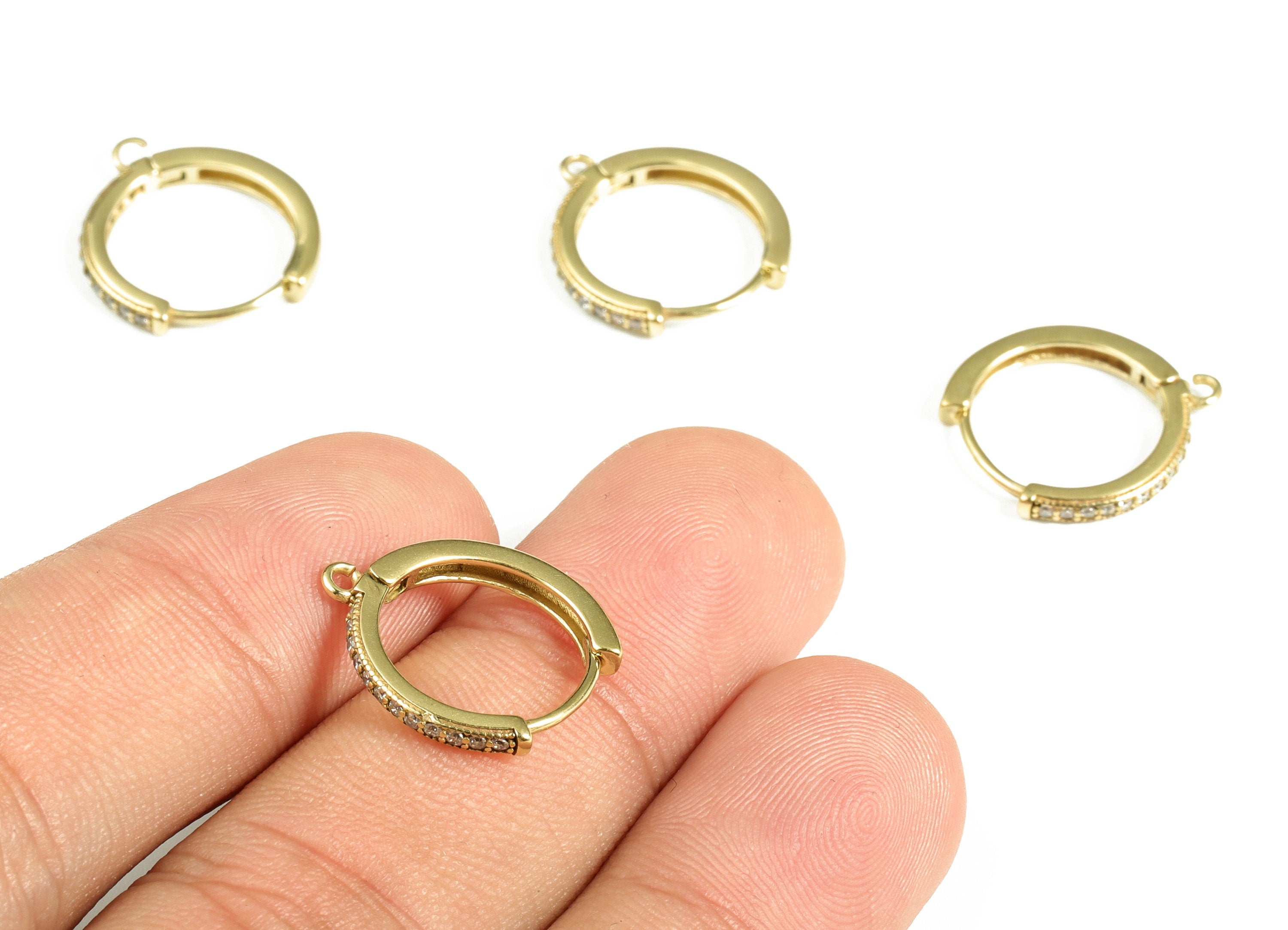 Brass Round Hoop Earring – Dainty Circle Huggie With Open Ring – Zircon Small Hoop Earrings – Earring Supplies- 17.31×15.49×1.88mm - PP4102 - DOMEDBAZAAR