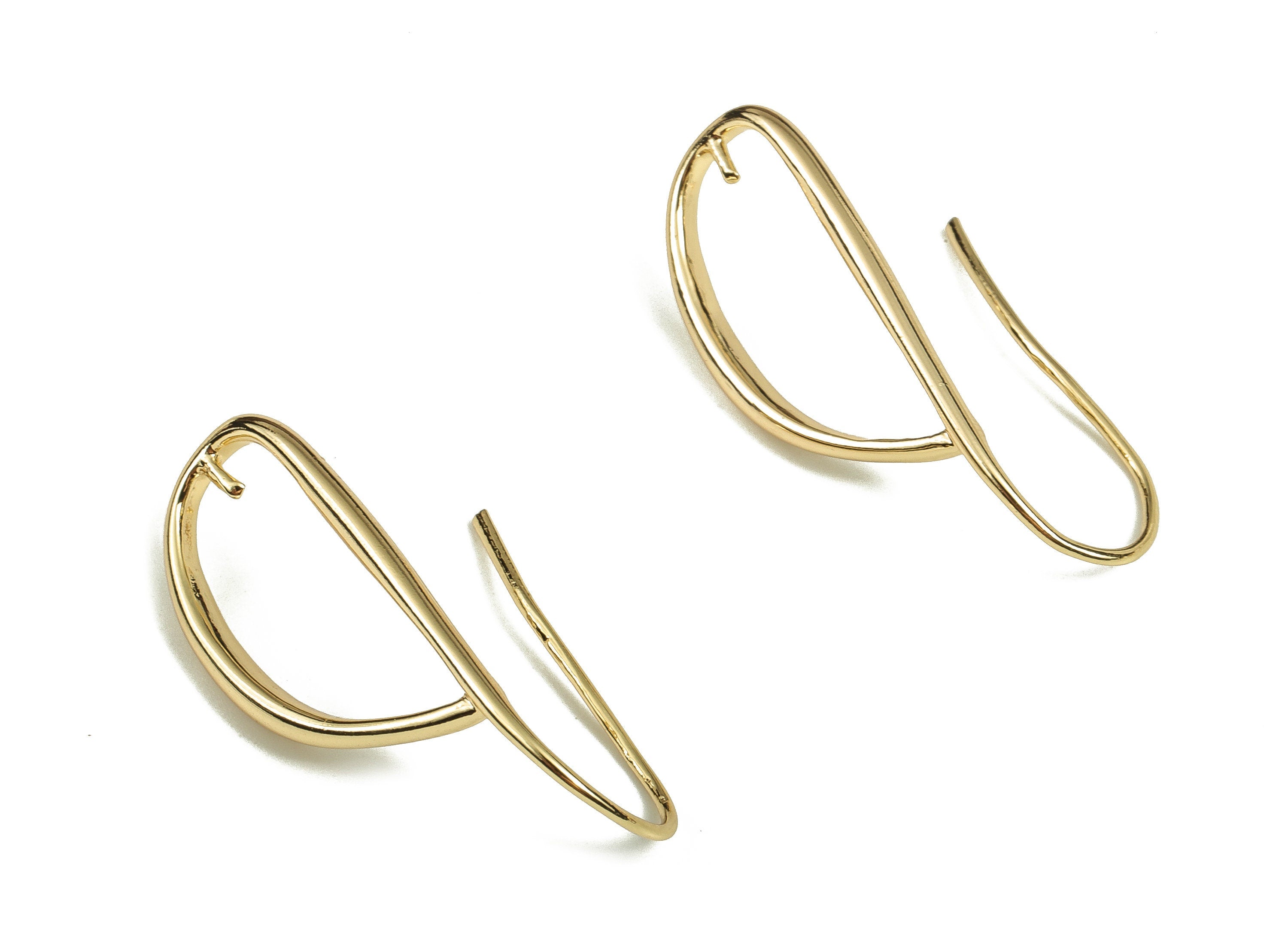 Gold Drop Earring Hooks - Brass Drop Earring Wire - 18K Real Gold Plated Brass - Jewelry Making Supplies - 32.43x12.53x2.55mm - RGP3767 - DOMEDBAZAAR
