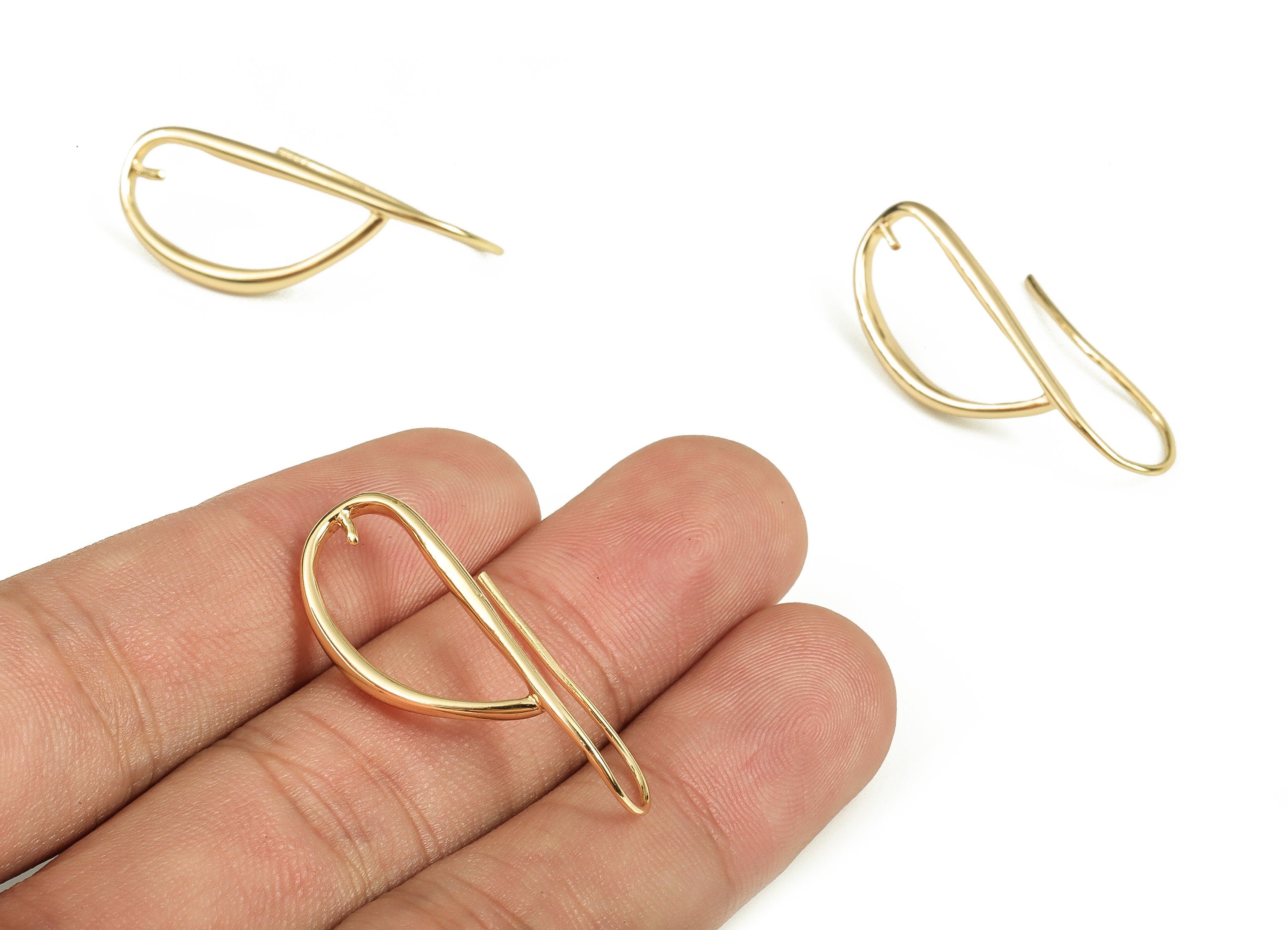 Gold Drop Earring Hooks - Brass Drop Earring Wire - 18K Real Gold Plated Brass - Jewelry Making Supplies - 32.43x12.53x2.55mm - RGP3767 - DOMEDBAZAAR