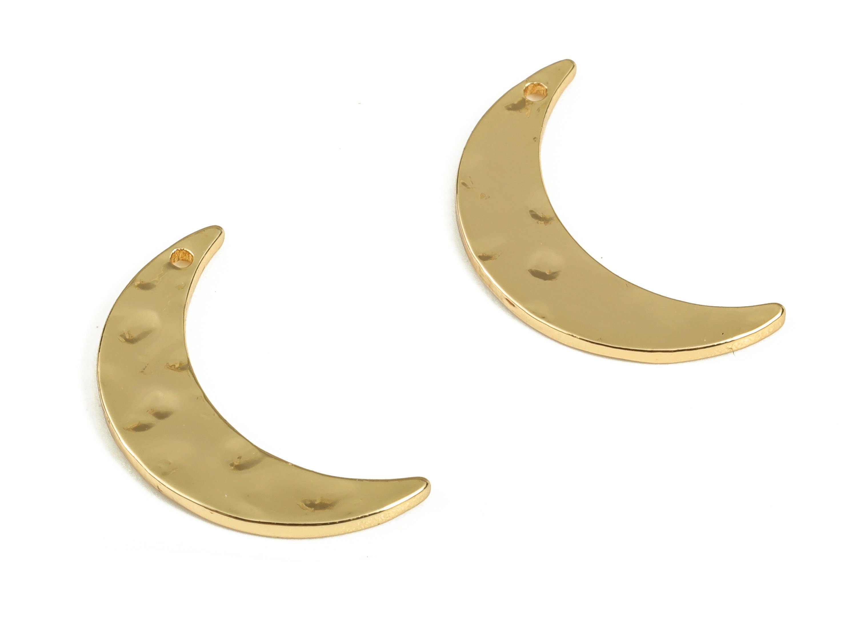 Brass Crescent Earring Charms - Gold Moon Pendant - 18K Real Gold Plated Brass - Jewelry Making Supplies - 16.06x9.45x0.85mm - RGP3549 - DOMEDBAZAAR