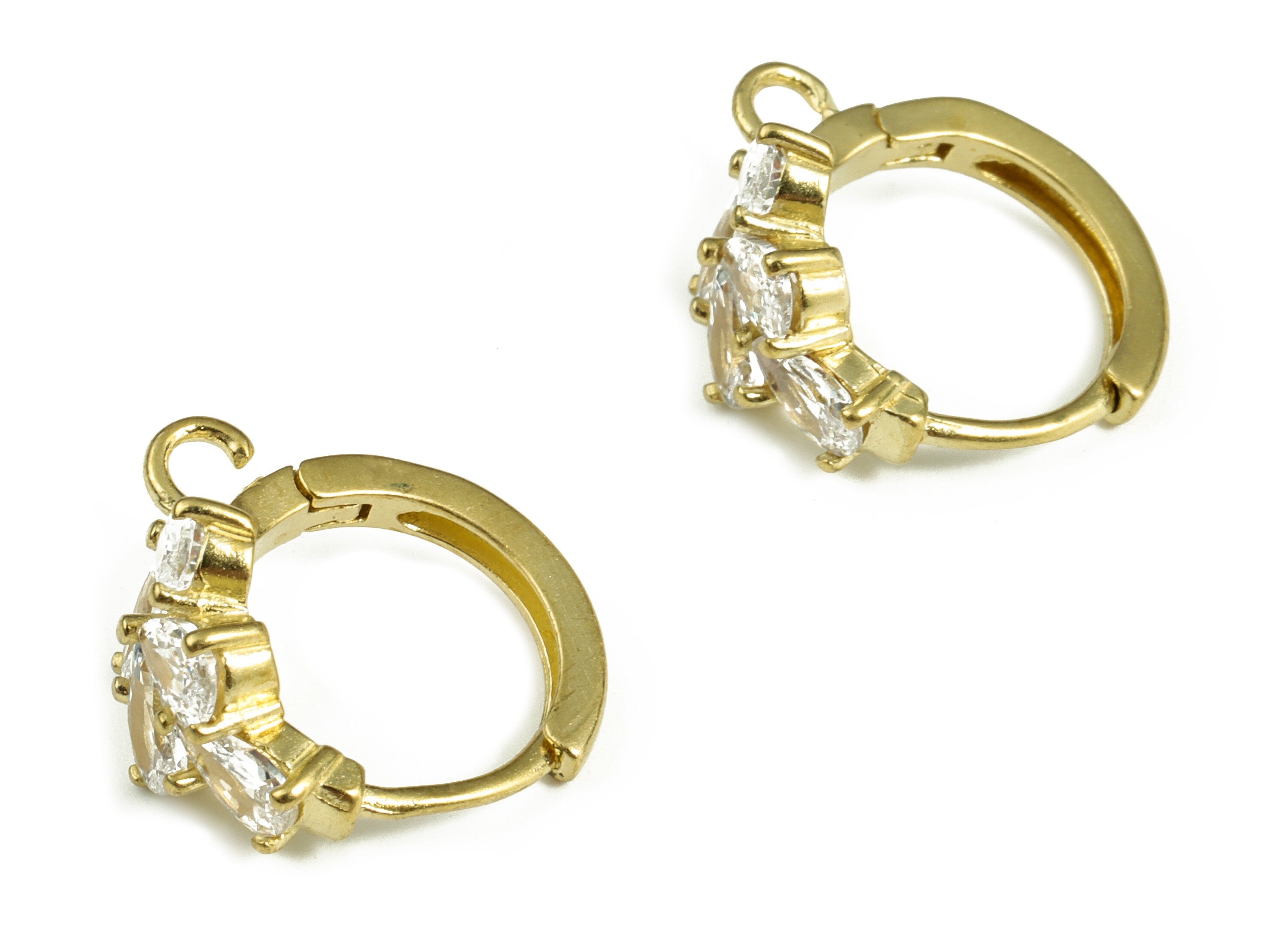 Zircon Leaf Huggies Hoop Earrings - Dainty Huggie with Open Ring – Small Hoop Earrings – Earring Supplies - 16.88×15.02×2.86mm - PP4105 - DOMEDBAZAAR