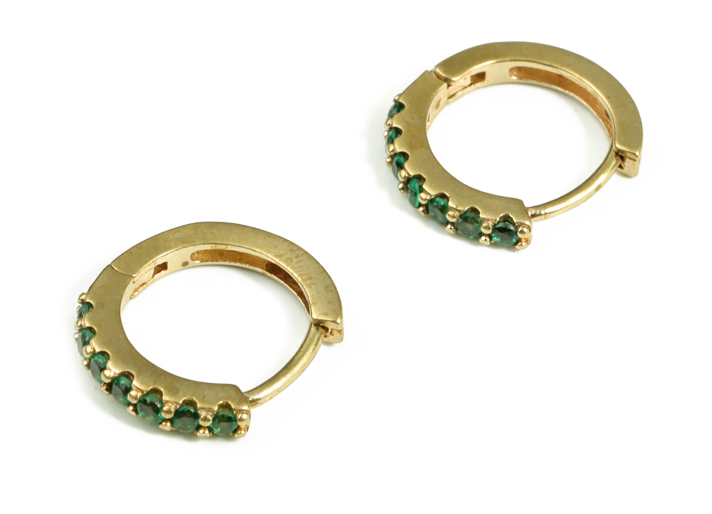 Brass Huggie Hoop Earrings – Raw Brass Earring with Green Zircons – Simple Hoop Earrings – Jewelry Supplies - 14.31×12.47×2.46mm - PP4121 - DOMEDBAZAAR