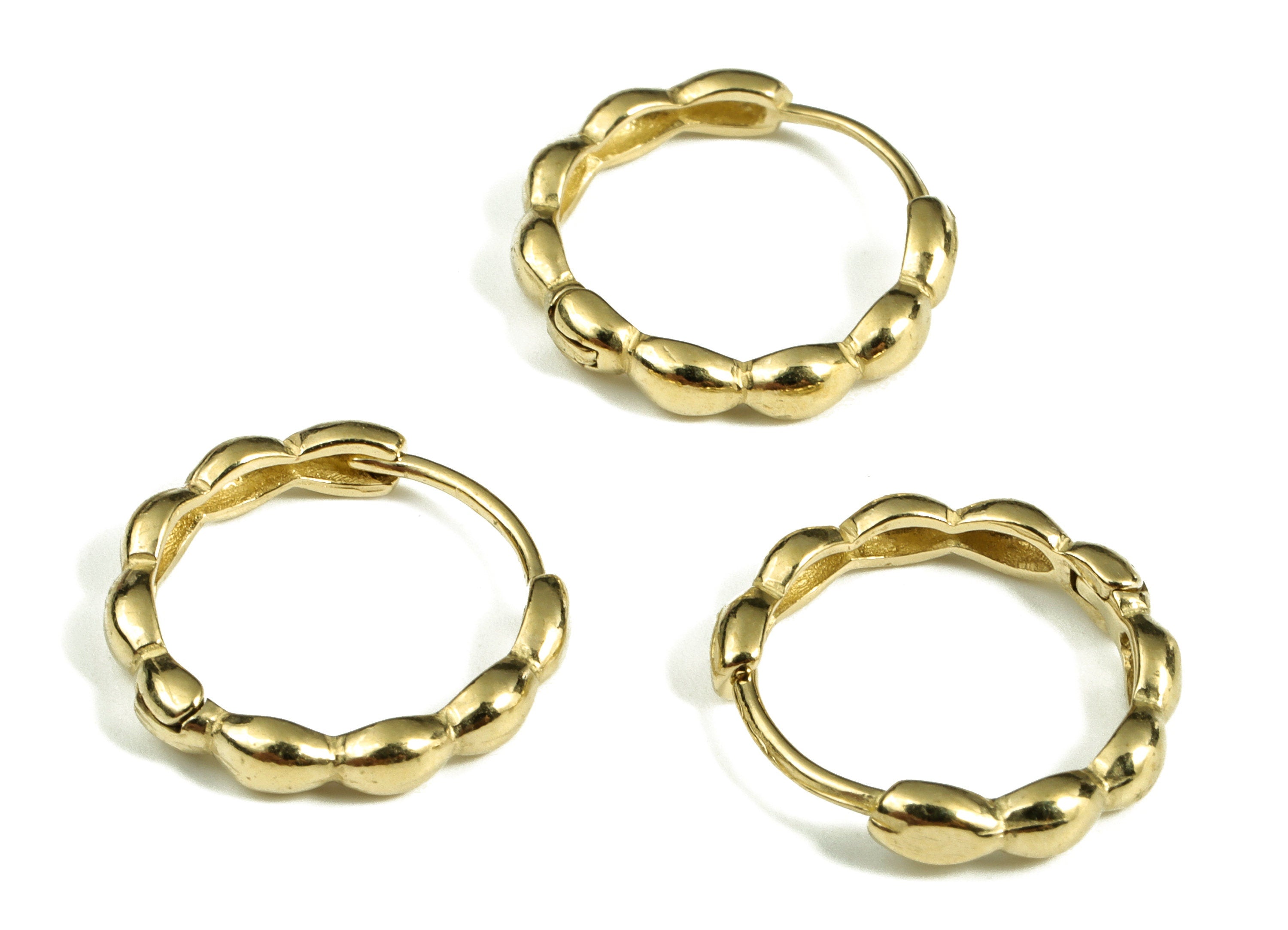 Brass Round Hoop - Brass Beaded Shape Hoop Earrings – Chunky Wide Shiny Round Hoop Earrings – Jewelry Supplies - 16.07×15.24×2.78mm - PP4126 - DOMEDBAZAAR