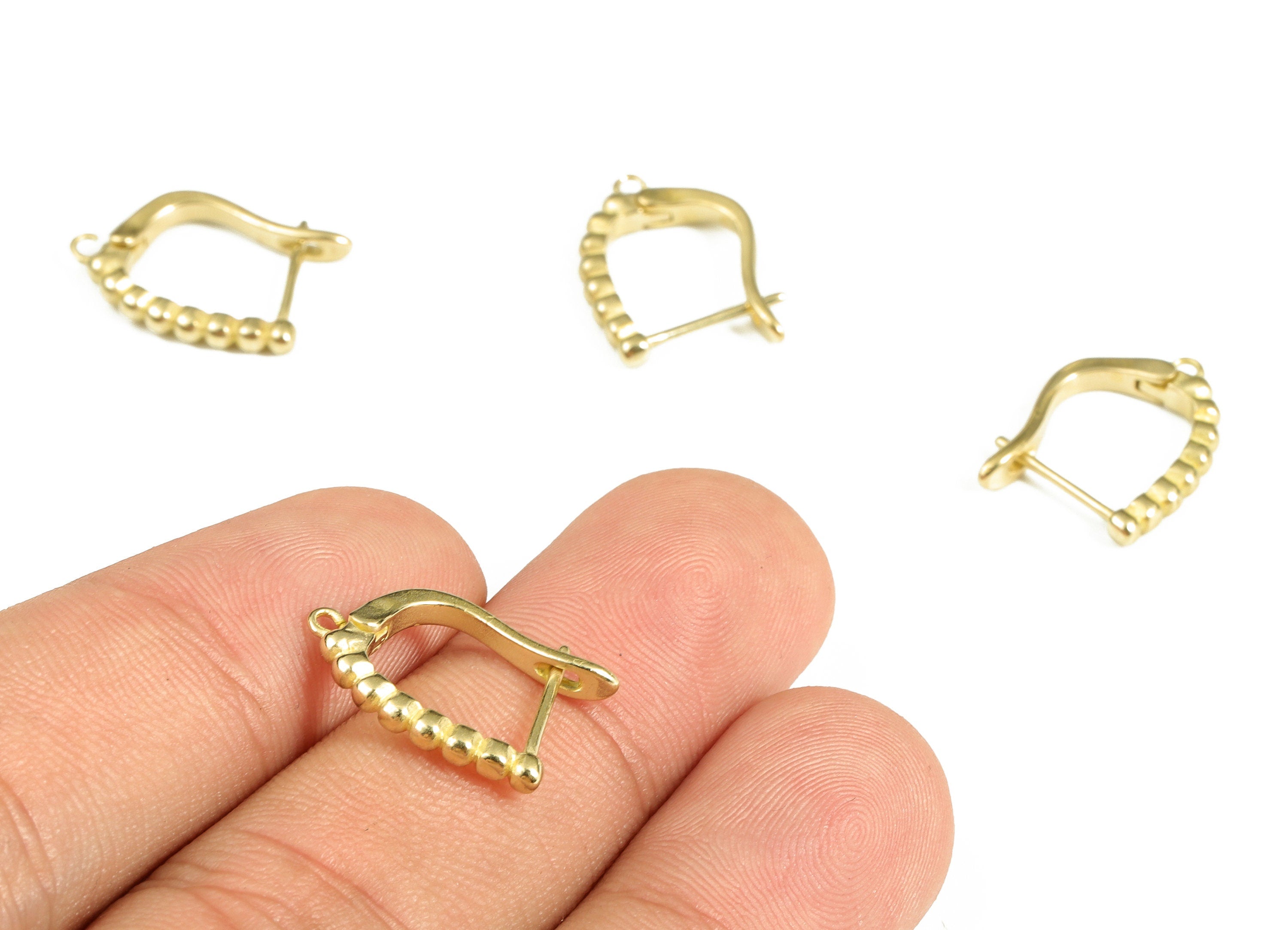 Brass Huggie Stud Earrings - Beaded Shape Earring Stud – Earring with Open Ring - Jewelry Making Supplies - 34.96×12.56×2.02mm - PP4129 - DOMEDBAZAAR