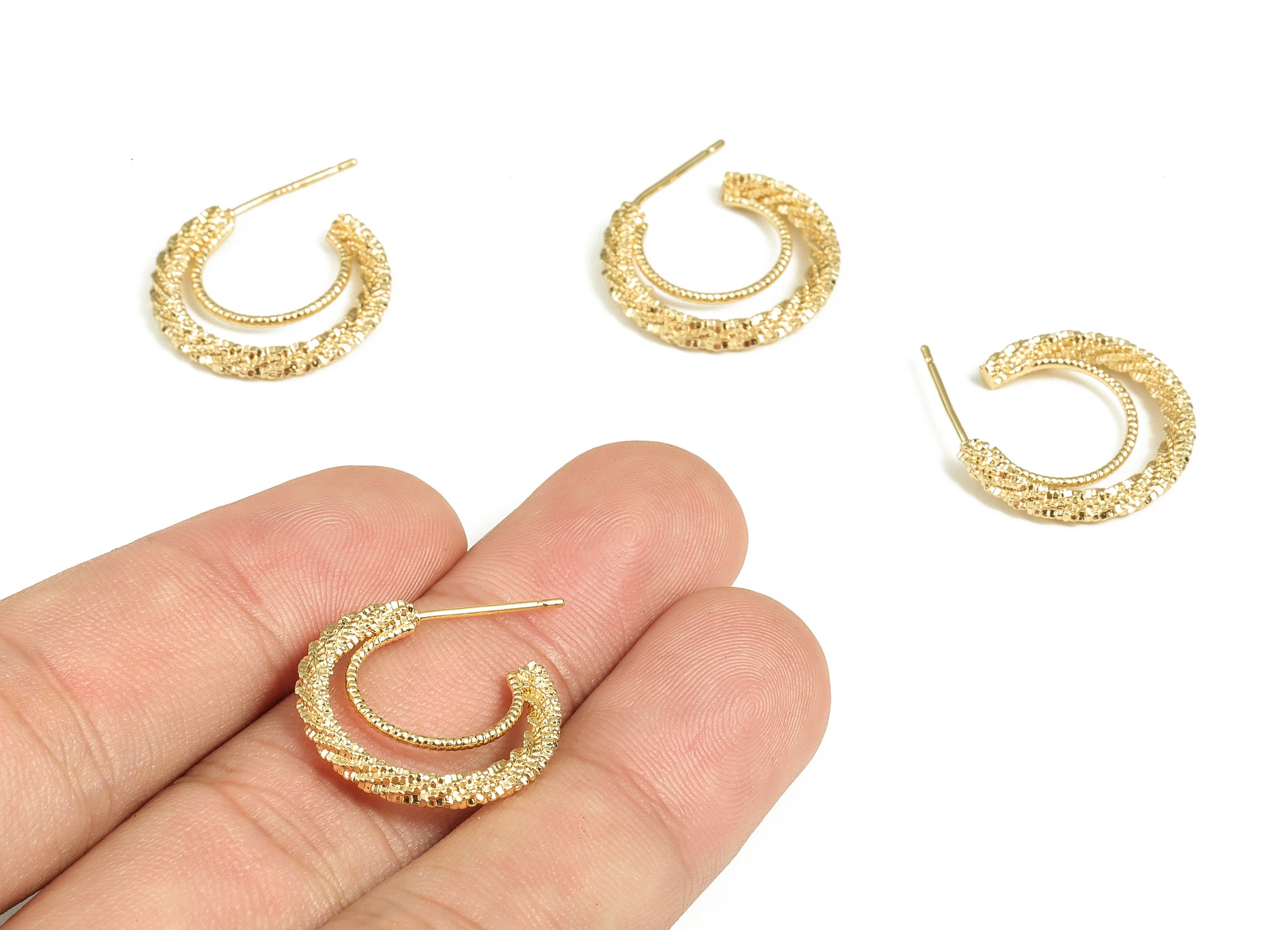 Brass Texture C Earring Post - Gold C Earring Stud - 18K Real Gold Plated Brass - Brass Stud - Jewelry Supplies - 20.14x18.1x2.7mm - RGP3797 - DOMEDBAZAAR