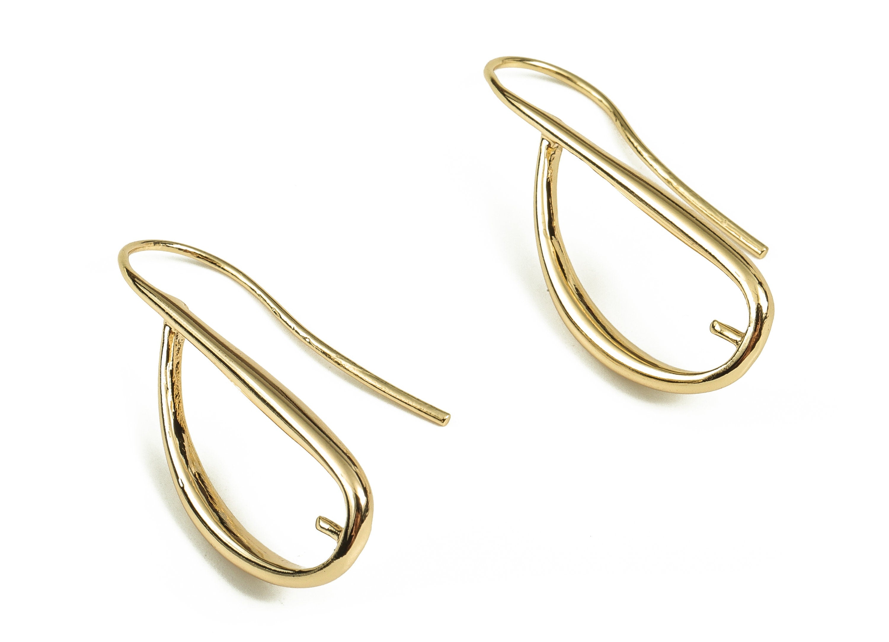 Gold Drop Earring Hooks - Brass Drop Earring Wire - 18K Real Gold Plated Brass - Jewelry Making Supplies - 29.32x12.35x2.62mm - RGP3672 - DOMEDBAZAAR