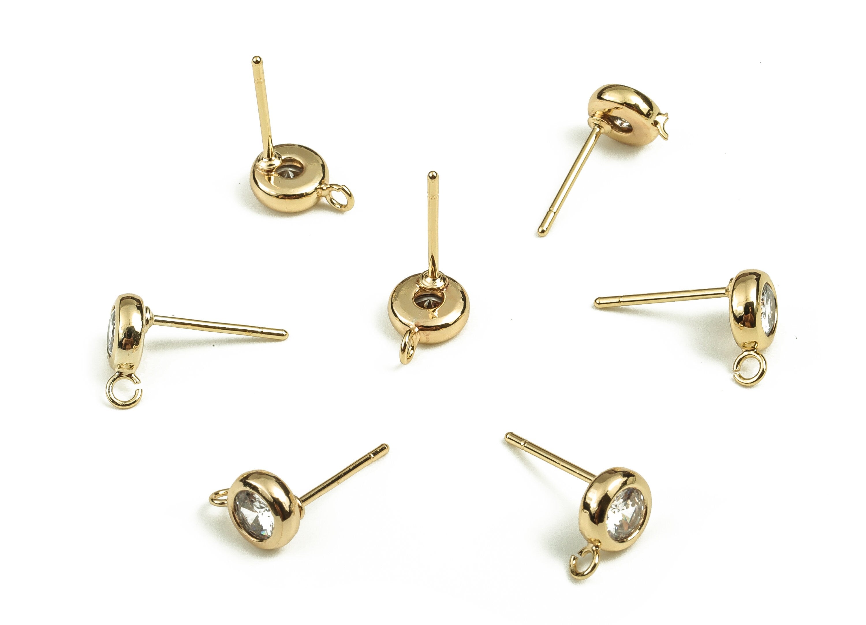 Brass Round Earring Stud With Zircons - Gold Circle Post - Stainless Steel Stud - 18K Real Gold Plated Brass – 8.52x6.09x2.65mm - RGP3806 - DOMEDBAZAAR