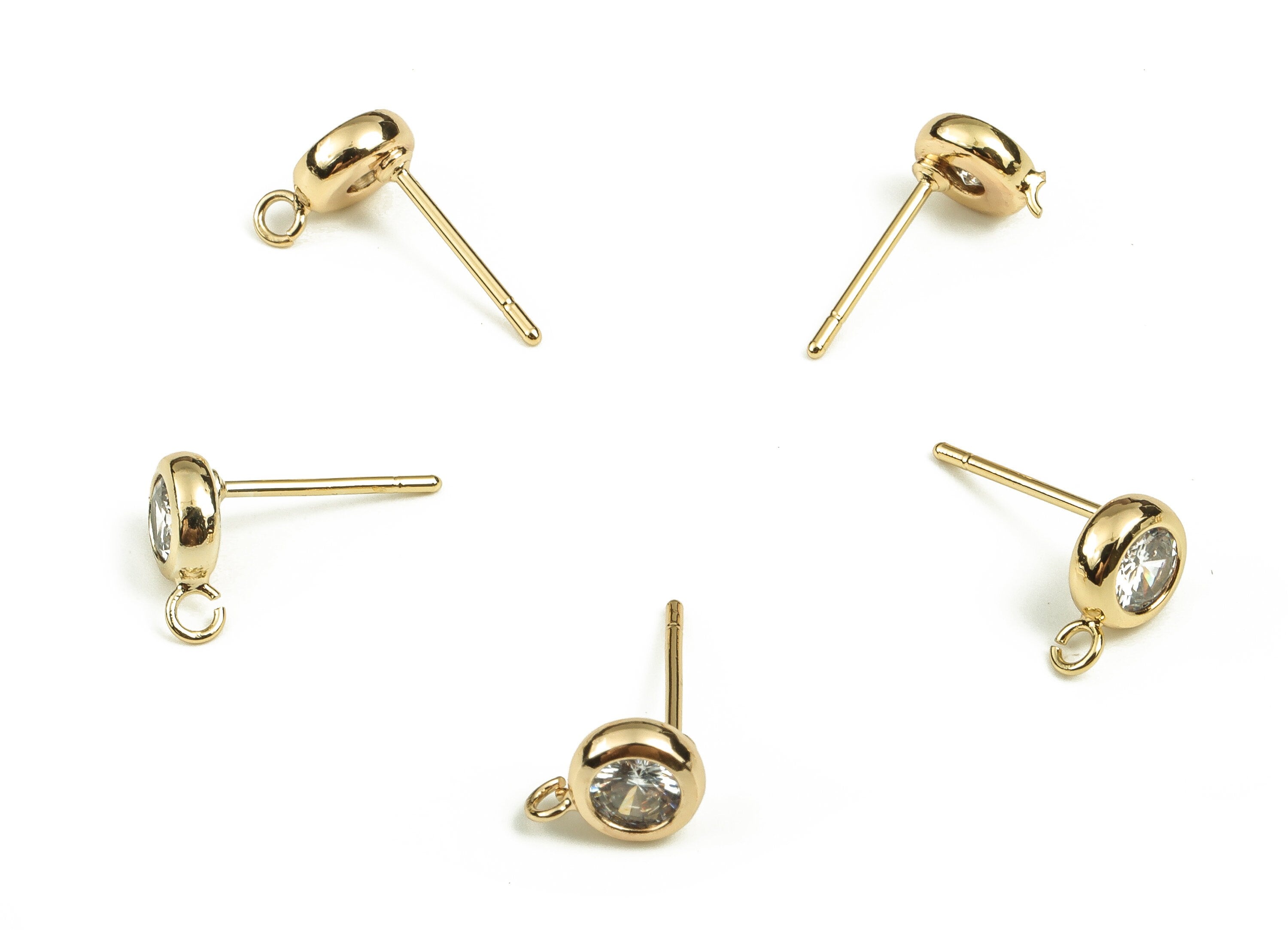 Brass Round Earring Stud With Zircons - Gold Circle Post - Stainless Steel Stud - 18K Real Gold Plated Brass – 8.52x6.09x2.65mm - RGP3806 - DOMEDBAZAAR