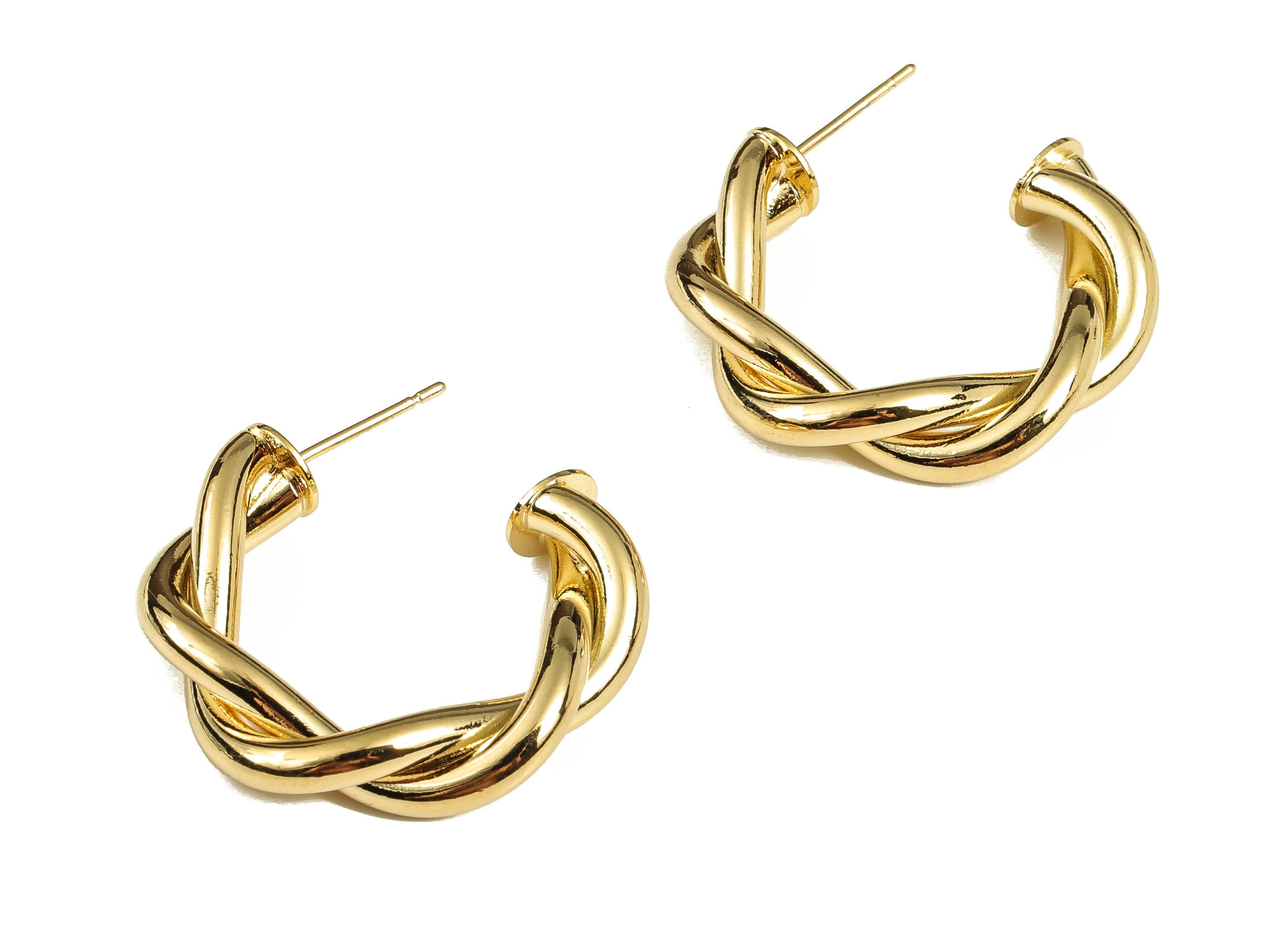 Brass C Earring Post - Gold Knot Earring Stud - 18K Real Gold Plated Brass - Brass Stud - Jewelry Supplies - 28.15x24.31x5.81mm - RGP3808 - DOMEDBAZAAR