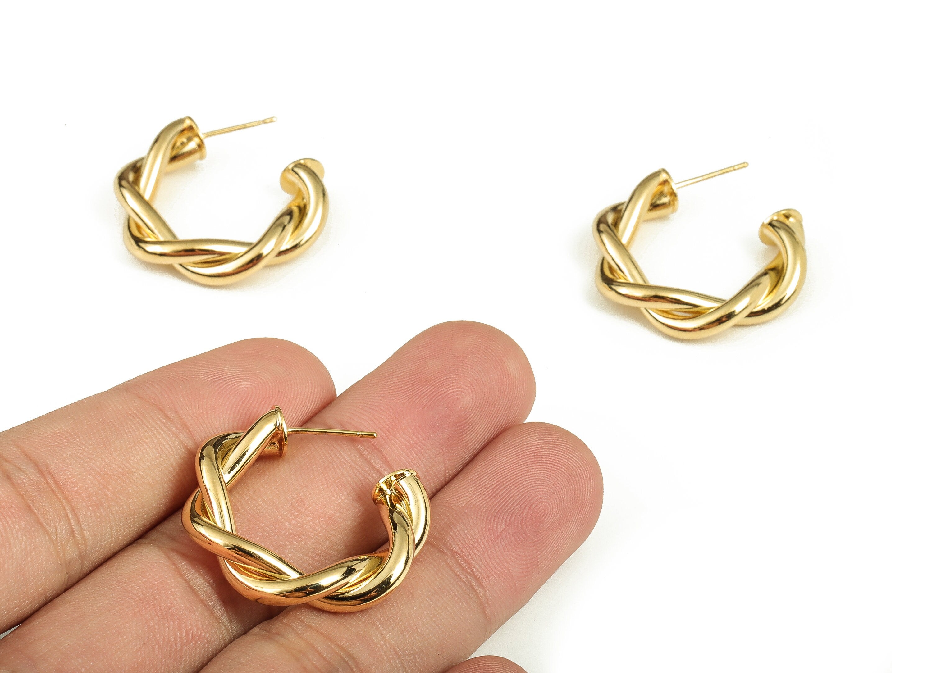 Brass C Earring Post - Gold Knot Earring Stud - 18K Real Gold Plated Brass - Brass Stud - Jewelry Supplies - 28.15x24.31x5.81mm - RGP3808 - DOMEDBAZAAR