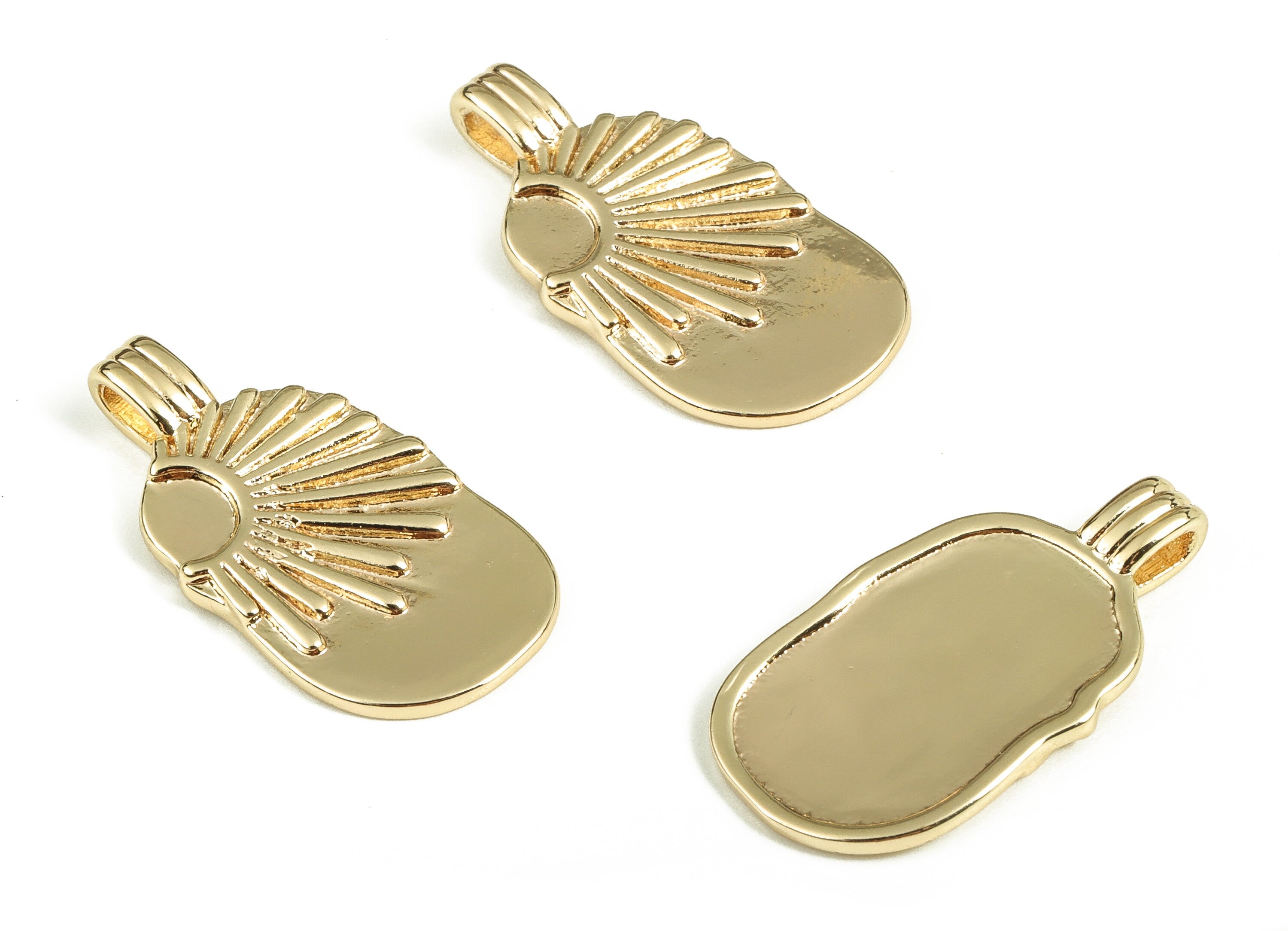 Brass Oval Earring Charms - Gold Fireworks Pendant - 18K Real Gold Plated Brass - Jewelry Making Supplies -23.81x12.42x1.68mm - RGP3675 - DOMEDBAZAAR