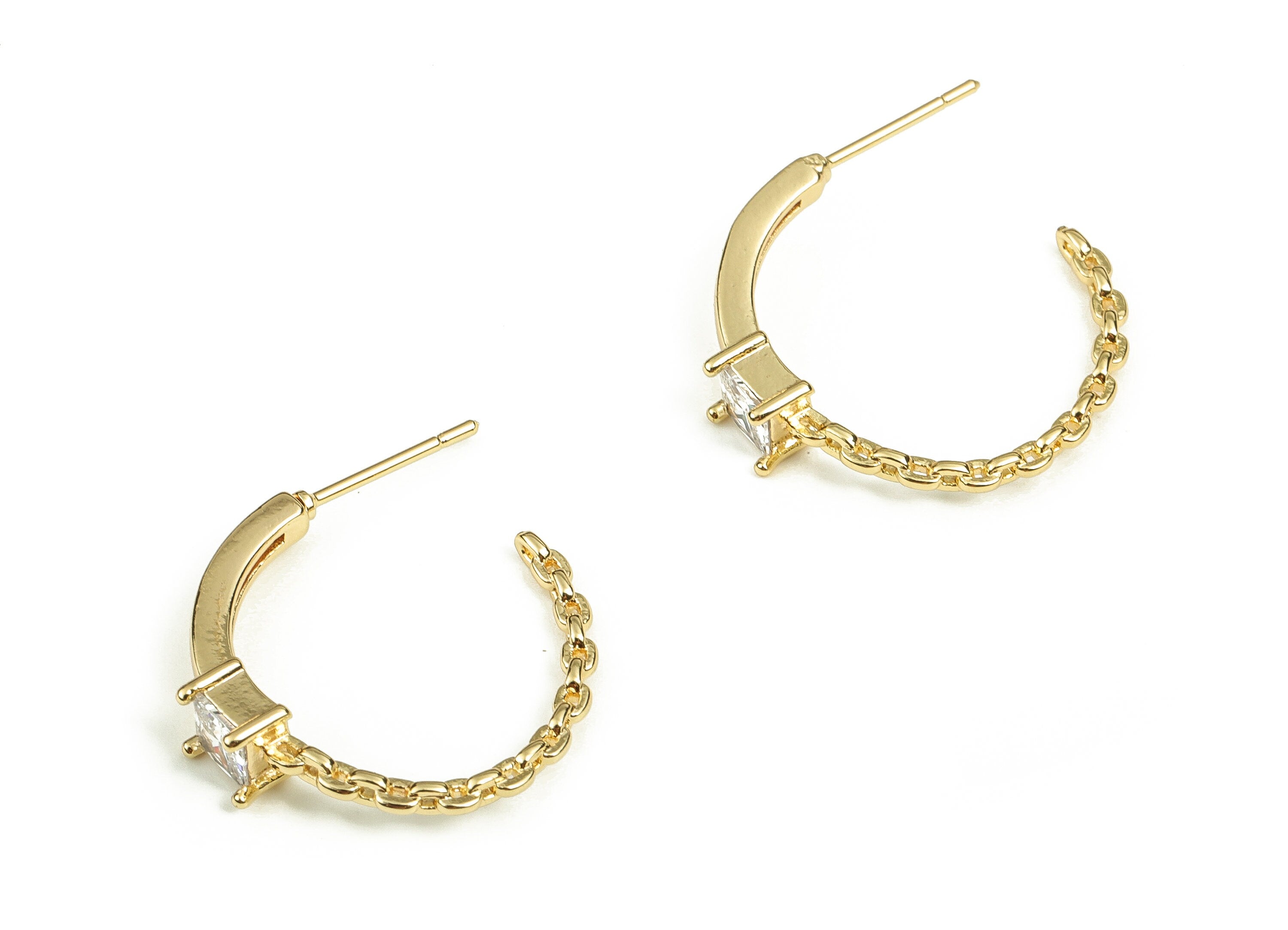 Brass C Earring Stud With Zircon - Gold Oval Earring Post - Stainless Steel Stud - 18K Real Gold Plated Brass – 22.55x22.75x5.05mm - RGP3810 - DOMEDBAZAAR