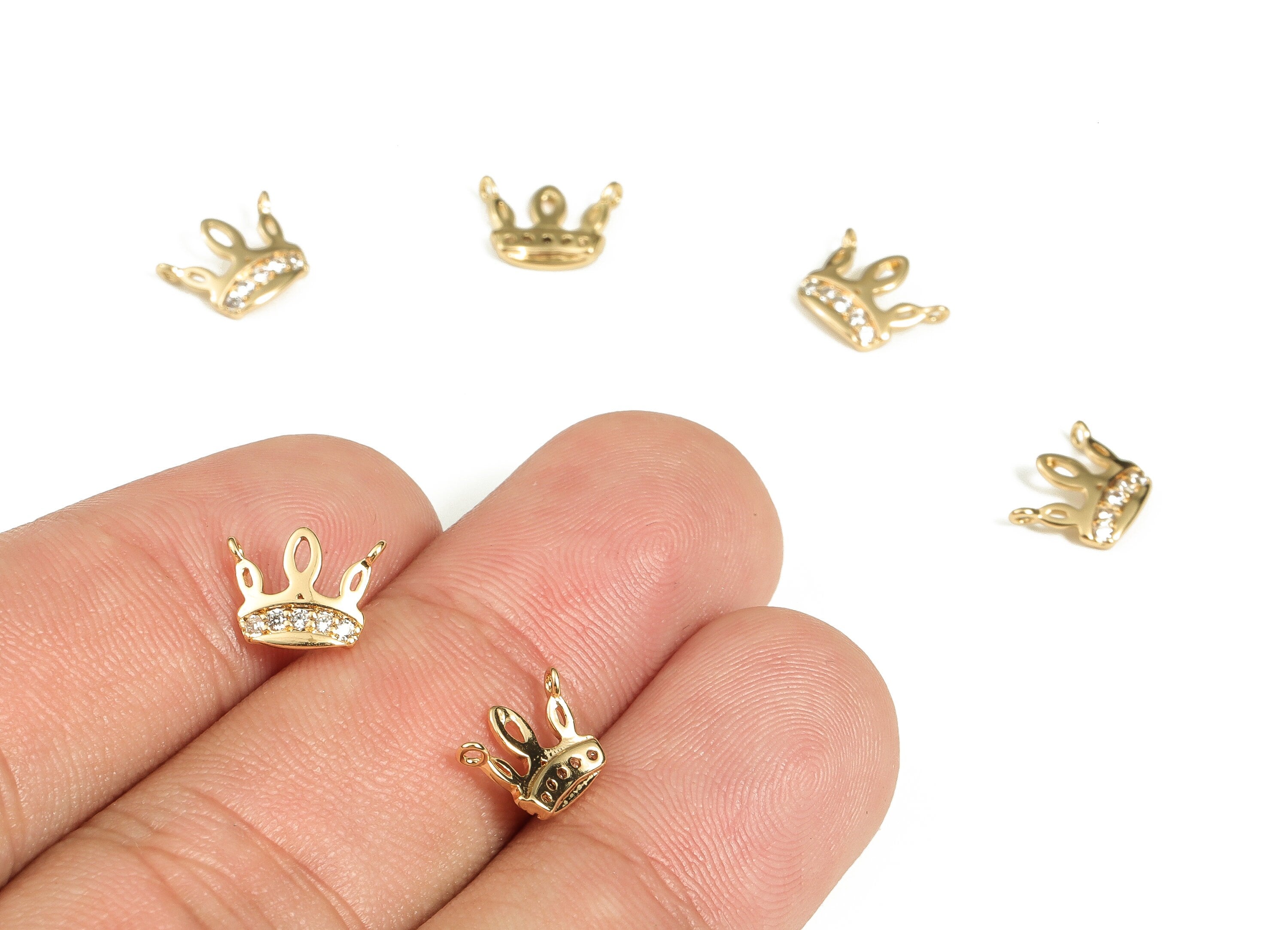 Brass Crown Earring Charms With Zircons - Gold Crown Pendant - 18K Real Gold Plated Brass - Jewelry Making Supplies - 6.78x9x1.6mm - RGP3458 - DOMEDBAZAAR