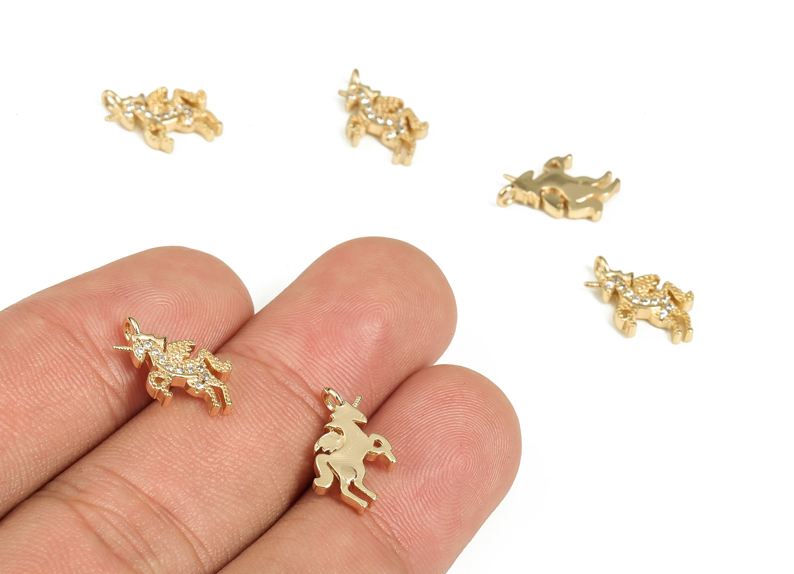 Brass Horse Earring Charms With Zircons - Gold Horse Pendant - 18K Real Gold Plated Brass - Jewelry Making Supplies - 14x8.3x2.1mm - RGP3630 - DOMEDBAZAAR