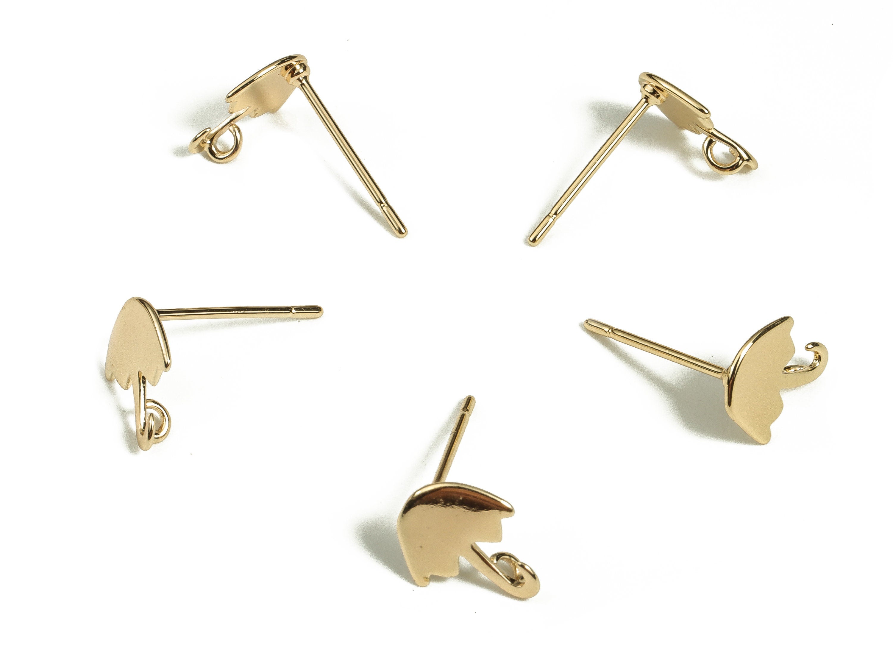 Brass Umbrella Earring Post - Gold Umbrella Earring Stud - 18K Real Gold Plated Brass - Stainless Steel Stud - 9.1x7.8x0.66mm - RGP3519 - DOMEDBAZAAR