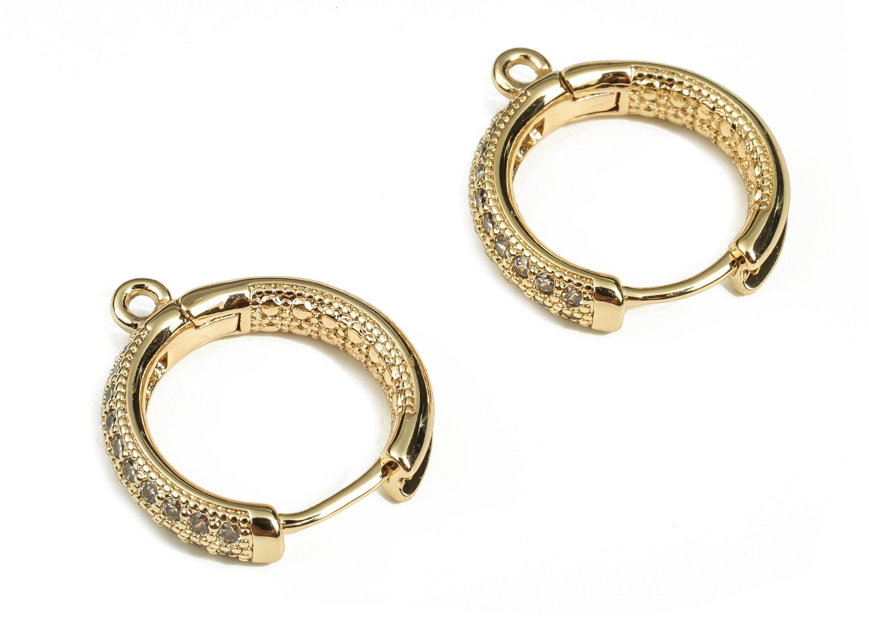 Brass Earring Round Huggie - Zircon Earrings Hoop Huggie - 18K Real Gold Plated Brass - Jewelry Making Supplies -17.6x16.1x3.56mm- RGP3505 - DOMEDBAZAAR