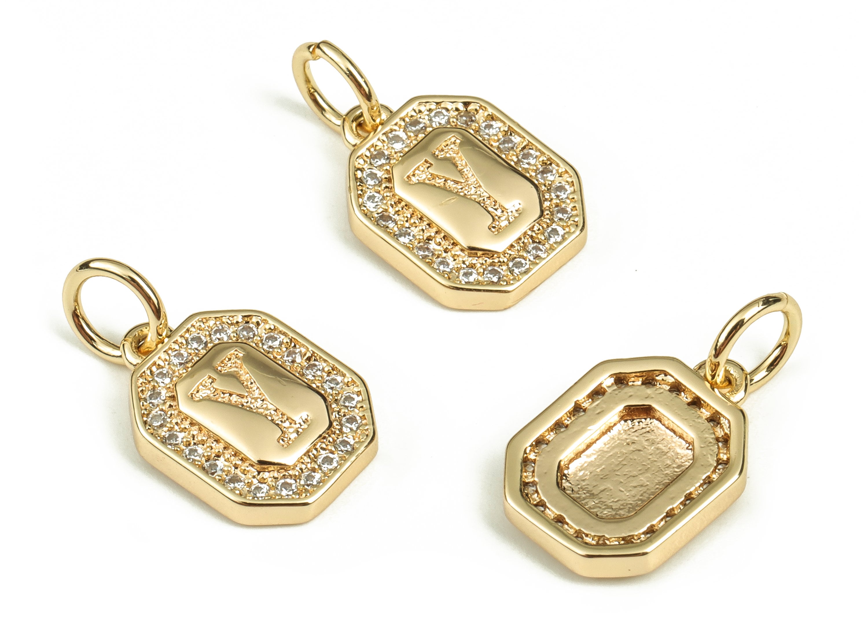 Brass Square Letter Y Earring Charms with Zircons – Initial Y Gold Alphabet Pendant – 18K Real Gold Plated Brass -11.94x8.51x2.43mm-RGP3595Y - DOMEDBAZAAR