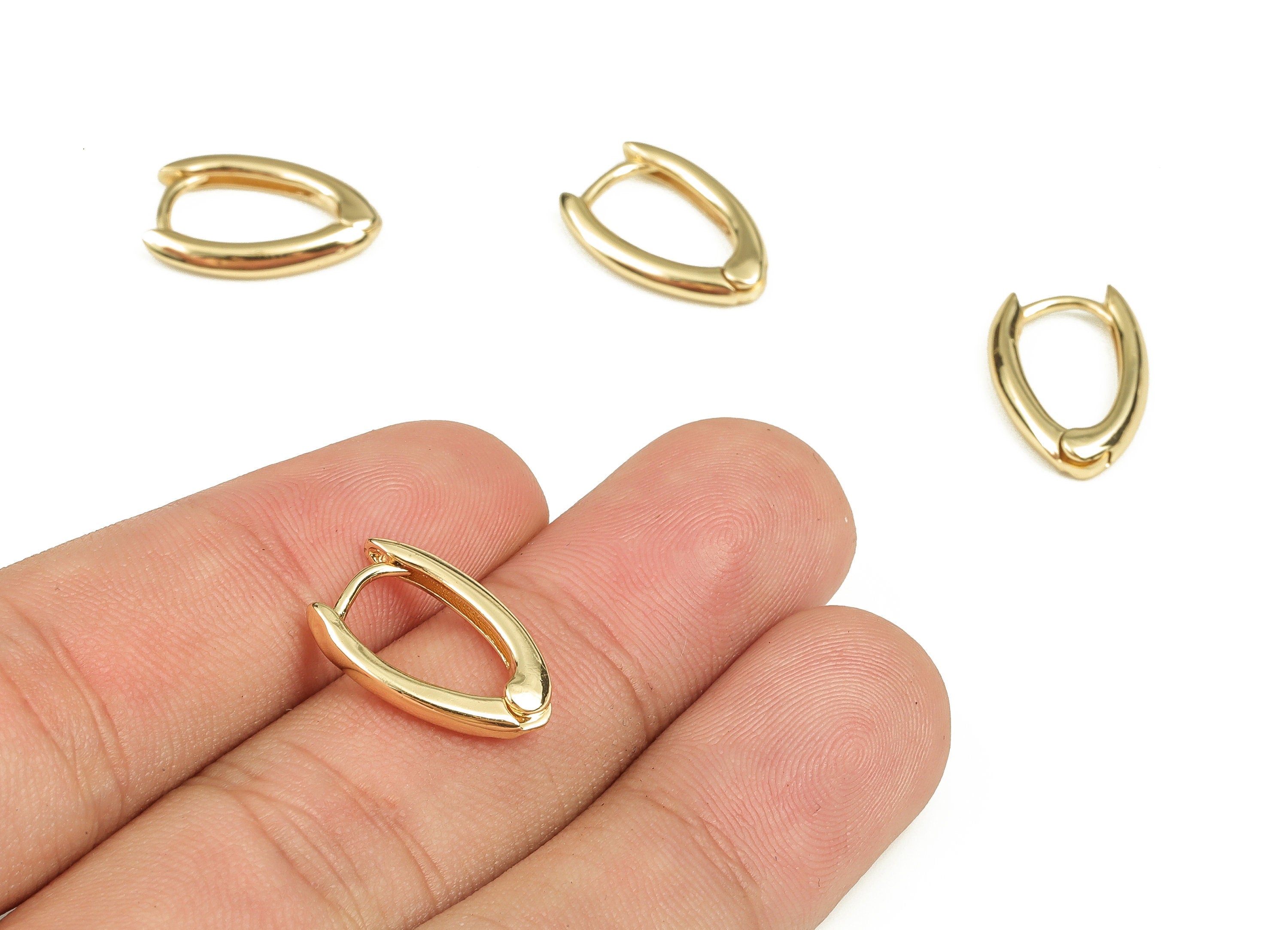 Brass Ellipse Huggie Hoop - Small Hoop Earring – Thick Oval Hoops – 18K Real Gold Plated - Jewelry making - 17.66x11.04x2.67mm - RGP3907 - DOMEDBAZAAR