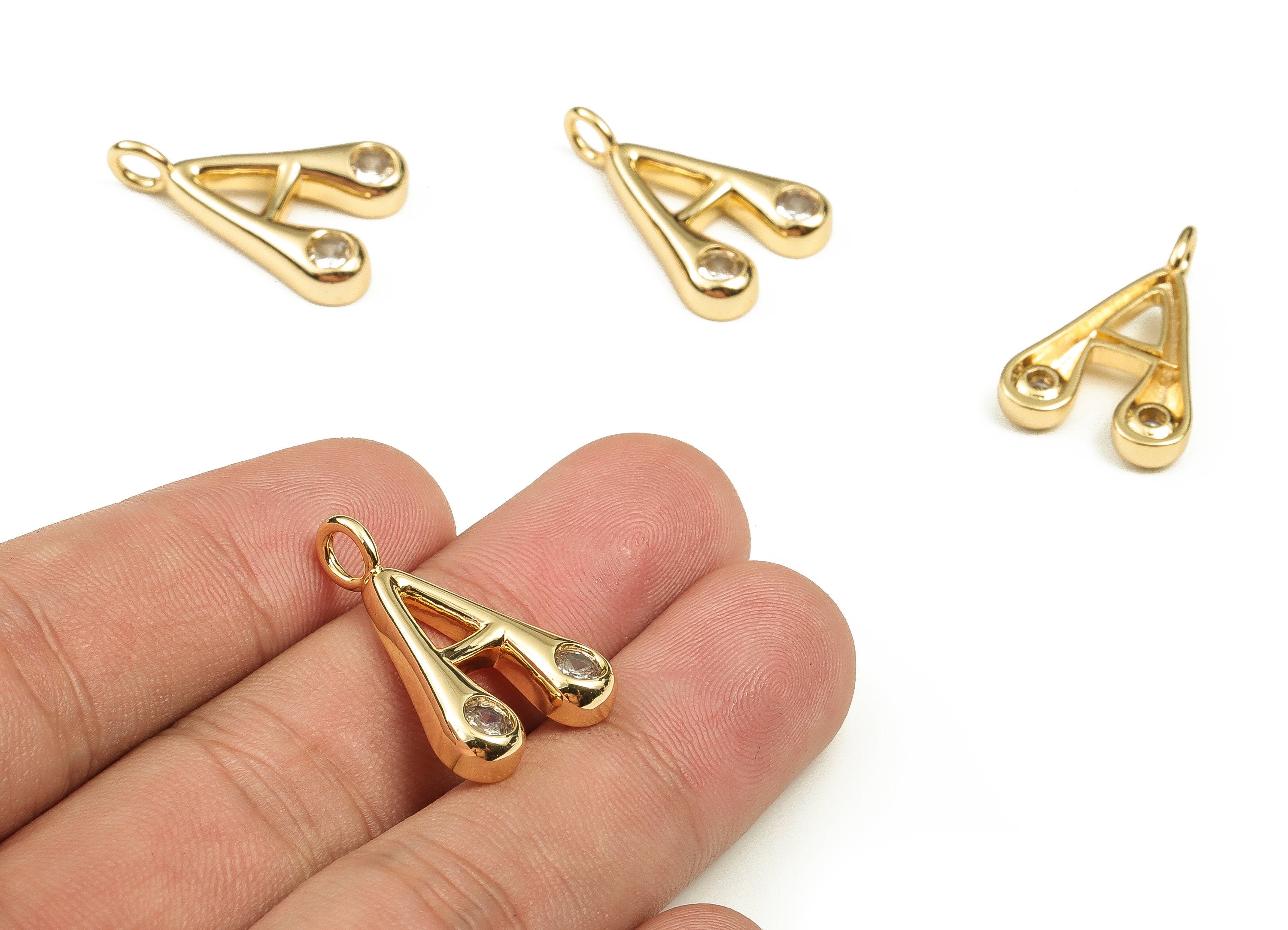 Brass Alphabet A Earring Charms with Zircons – A Initial Charm -The Letter A Pendant - 18K Gold Plated Brass - 25.25x16.40x4.01mm - RGP3668A - DOMEDBAZAAR