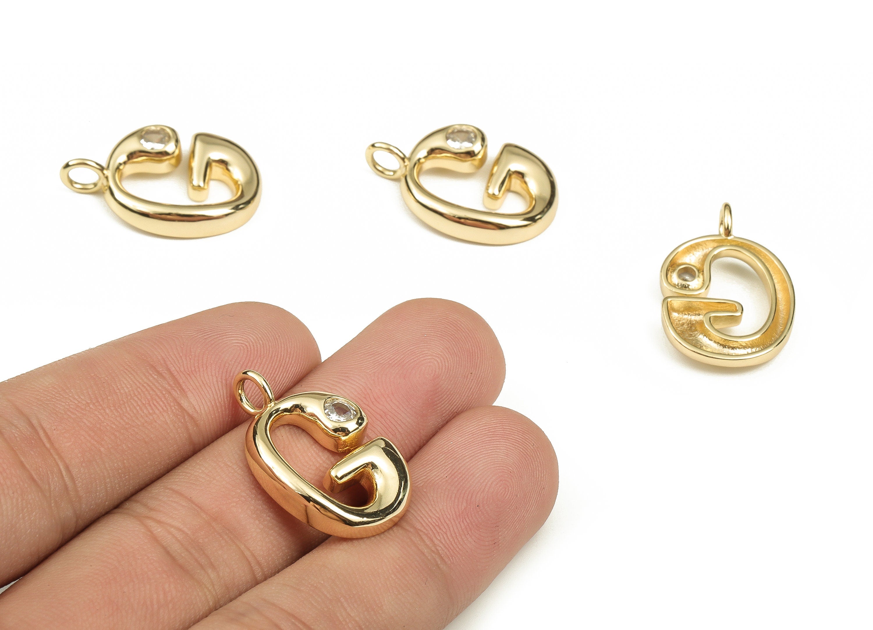 Brass Alphabet Letter Earring Charms with Zircons - Initial Charm -The letter G Charm - 18K Gold Plated Brass -25.03x16.31x3.79mm- RGP3668G - DOMEDBAZAAR
