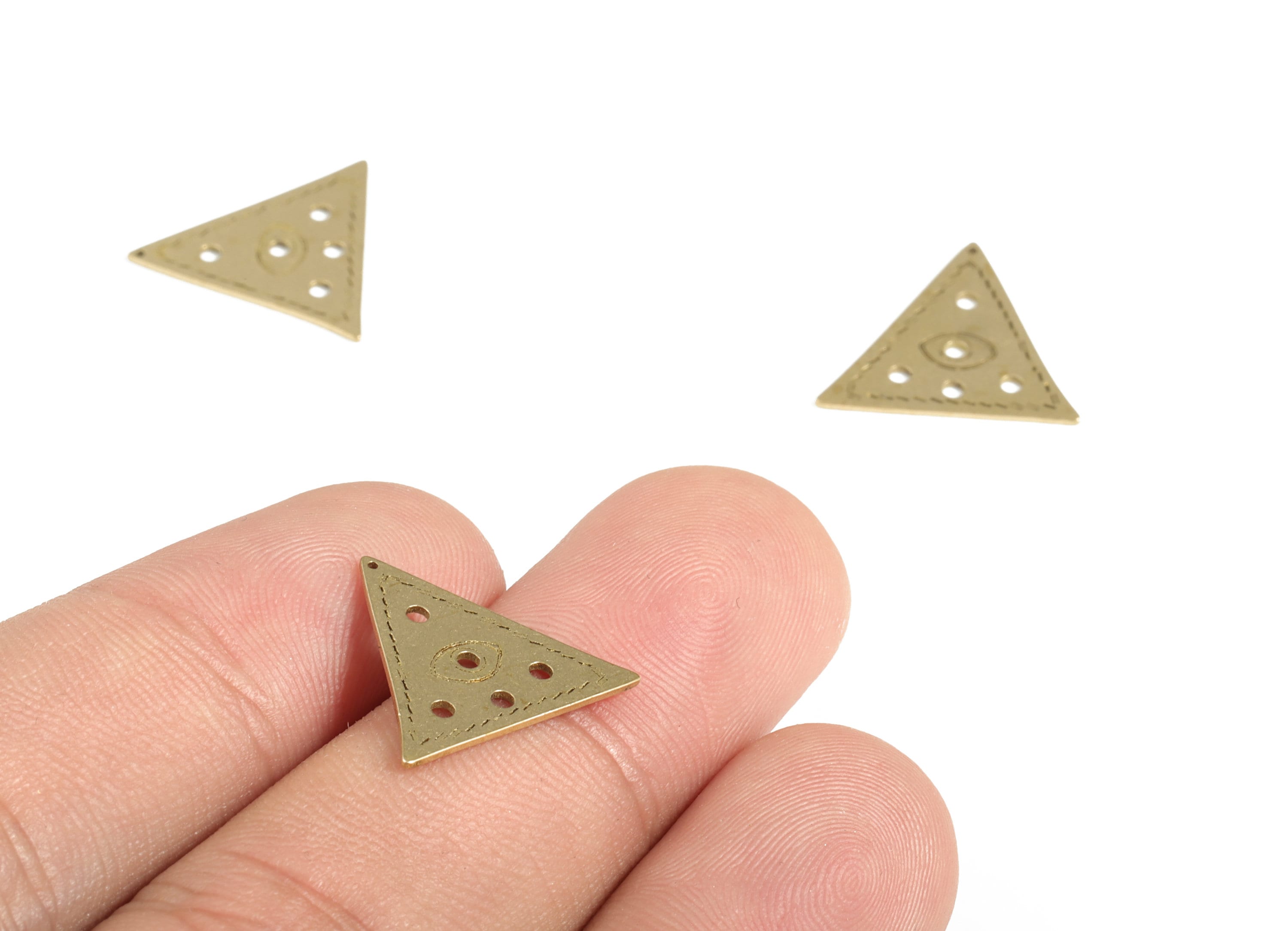 Brass Triangle Eye Charm – Raw Brass Triangle Pendant Charm - Triangle Eye Earrings Finding - Jewelry Supplies - 16.86x15.72x0.57mm - PP4152 - DOMEDBAZAAR