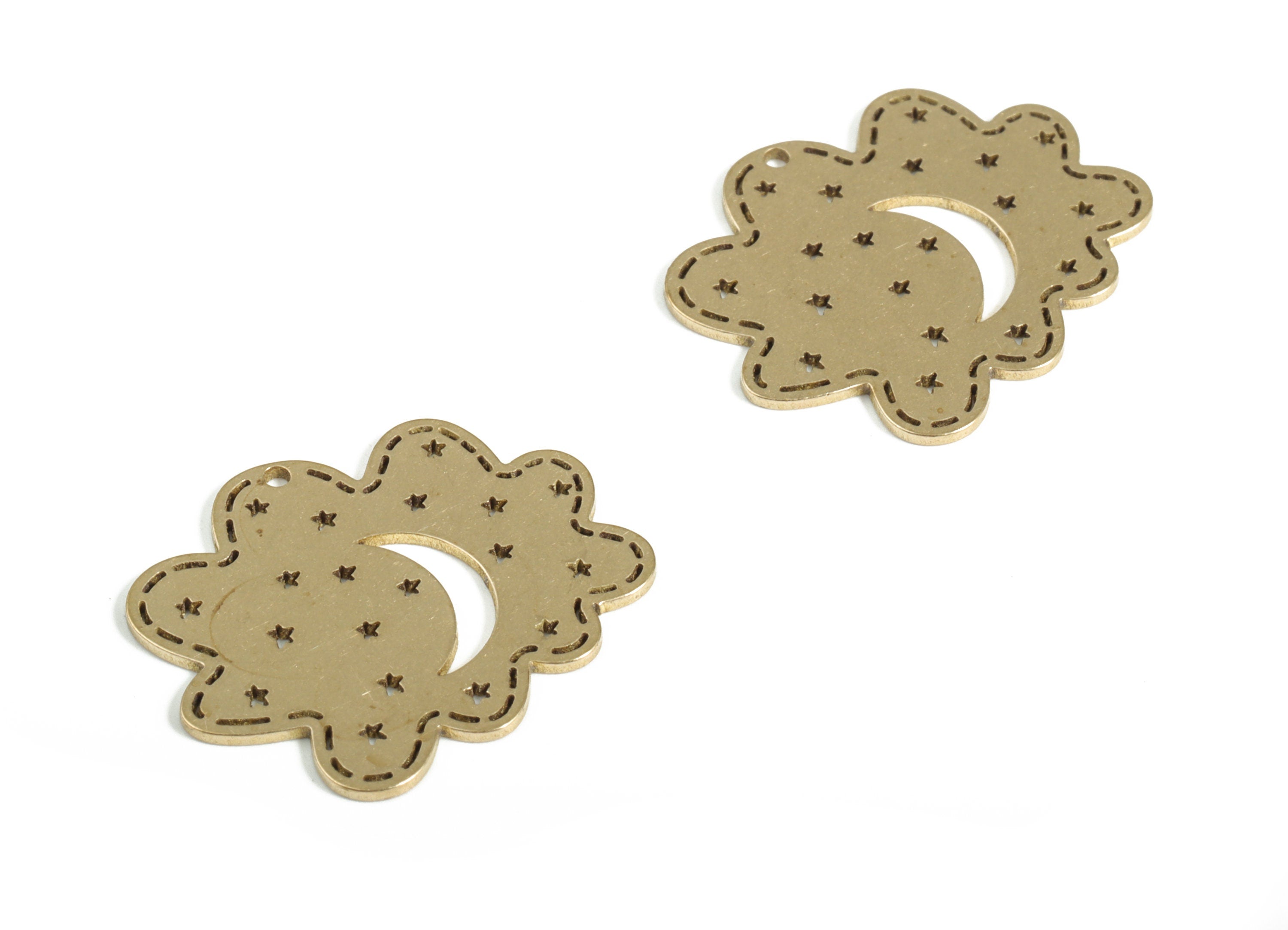 Brass Cloud Charms – Crescent Moon Stars Pendant Charm – Cloud Earring Charm – Jewelry Making Supplies - 21.85x17.82x0.68mm - PP4154 - DOMEDBAZAAR