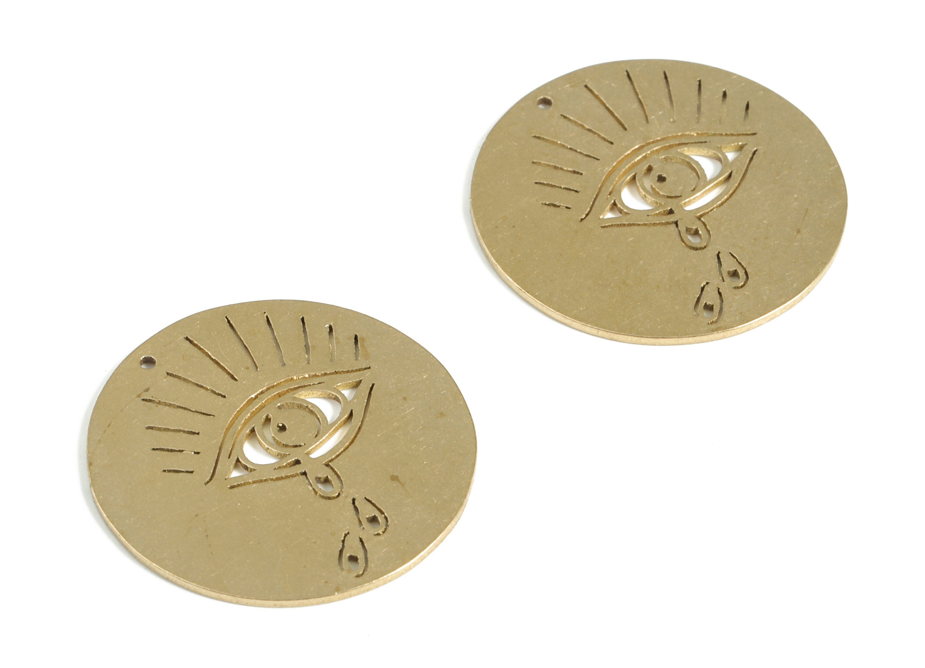 Crying Eye Coin Pendant Charm - Raw Brass Round Earring Charm – Circle Tear Drop Eye Charm- Jewelry Supplies -22.09x22.09x0.6mm - PP4155 - DOMEDBAZAAR