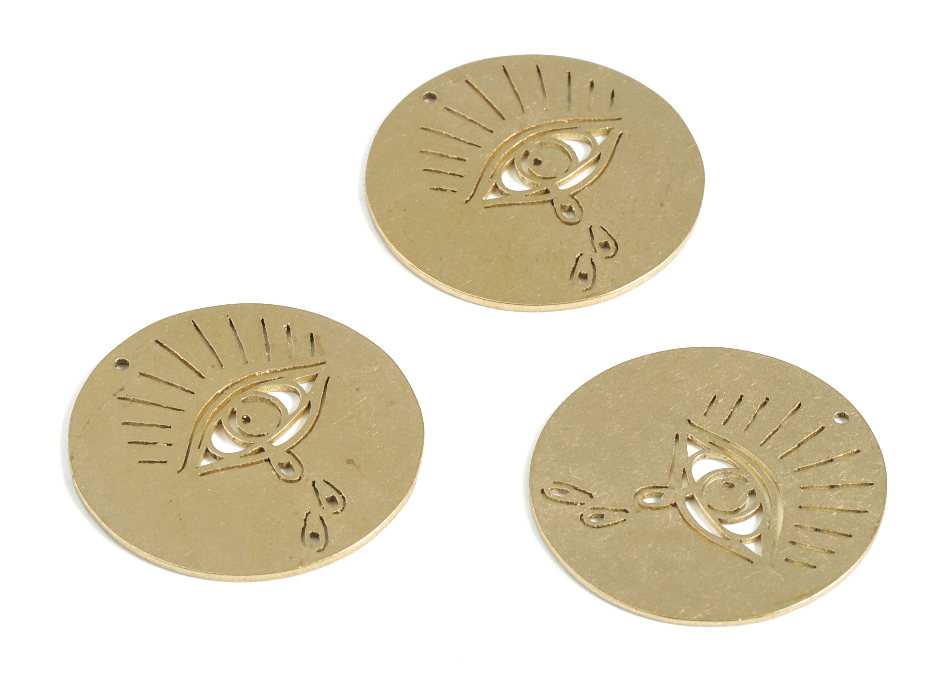 Crying Eye Coin Pendant Charm - Raw Brass Round Earring Charm – Circle Tear Drop Eye Charm- Jewelry Supplies -22.09x22.09x0.6mm - PP4155 - DOMEDBAZAAR