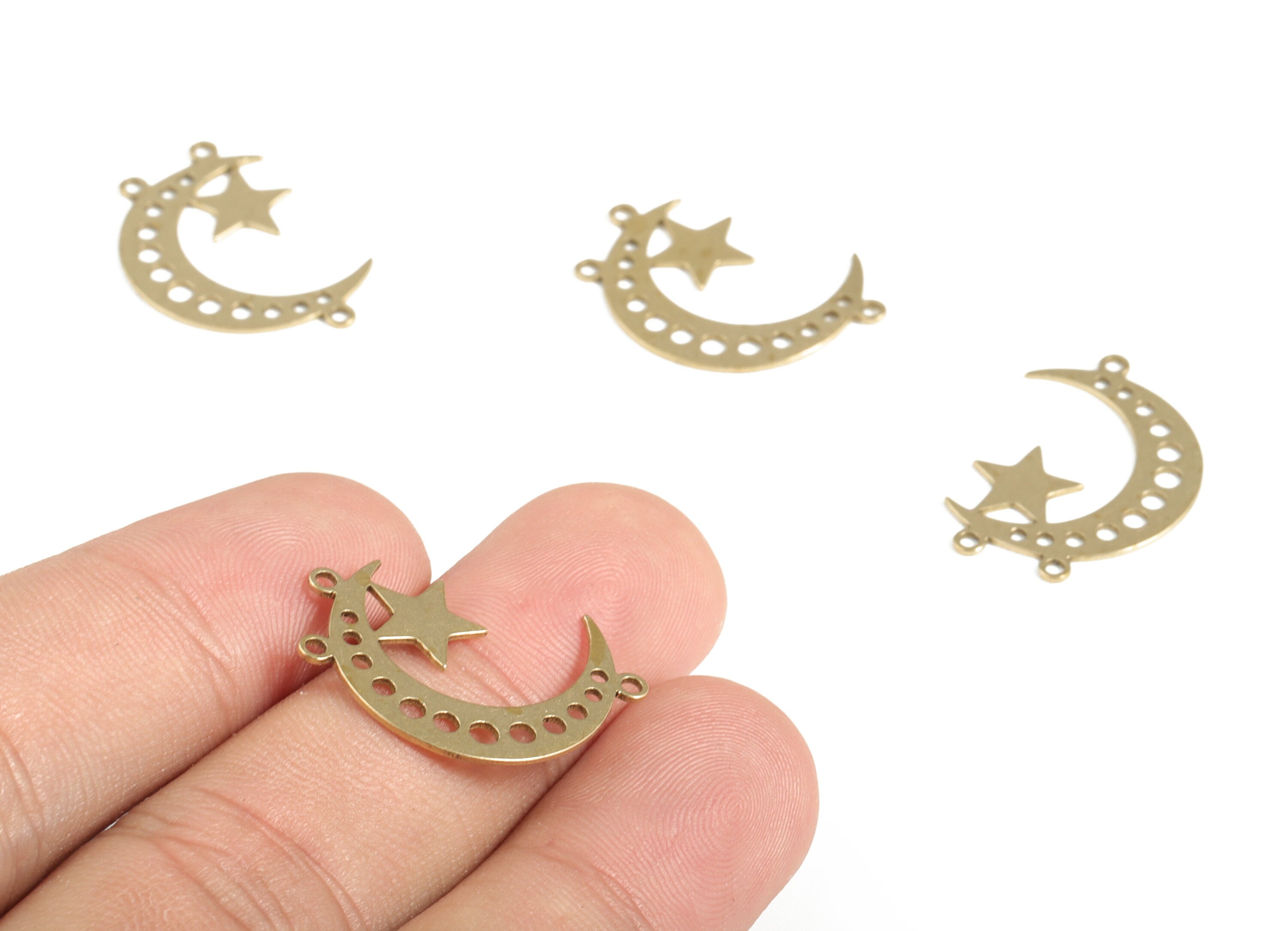 Brass Moon Star Charms - Raw Brass Crescent Moon Pendant Charm - Earring Findings – Jewelry Making Supplies - 23.81x16.52x0.57mm - PP4159 - DOMEDBAZAAR