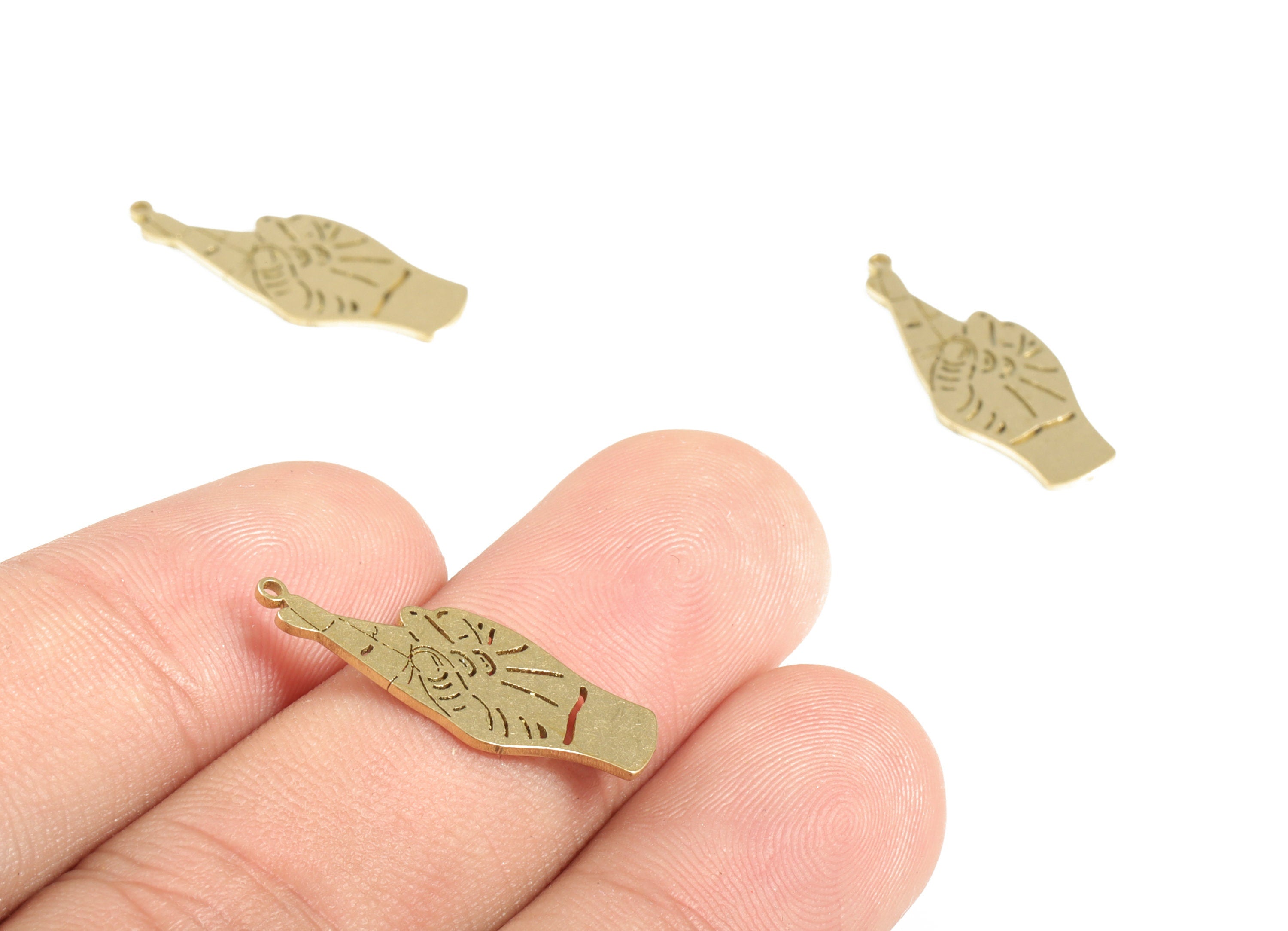 Brass Fingers Crossed Hand Pendant Charm - Raw Brass Hand Earring Charms – Good Luck Charm - Jewelry Supplies - 24.06x9.18x0.77mm - PP4160 - DOMEDBAZAAR