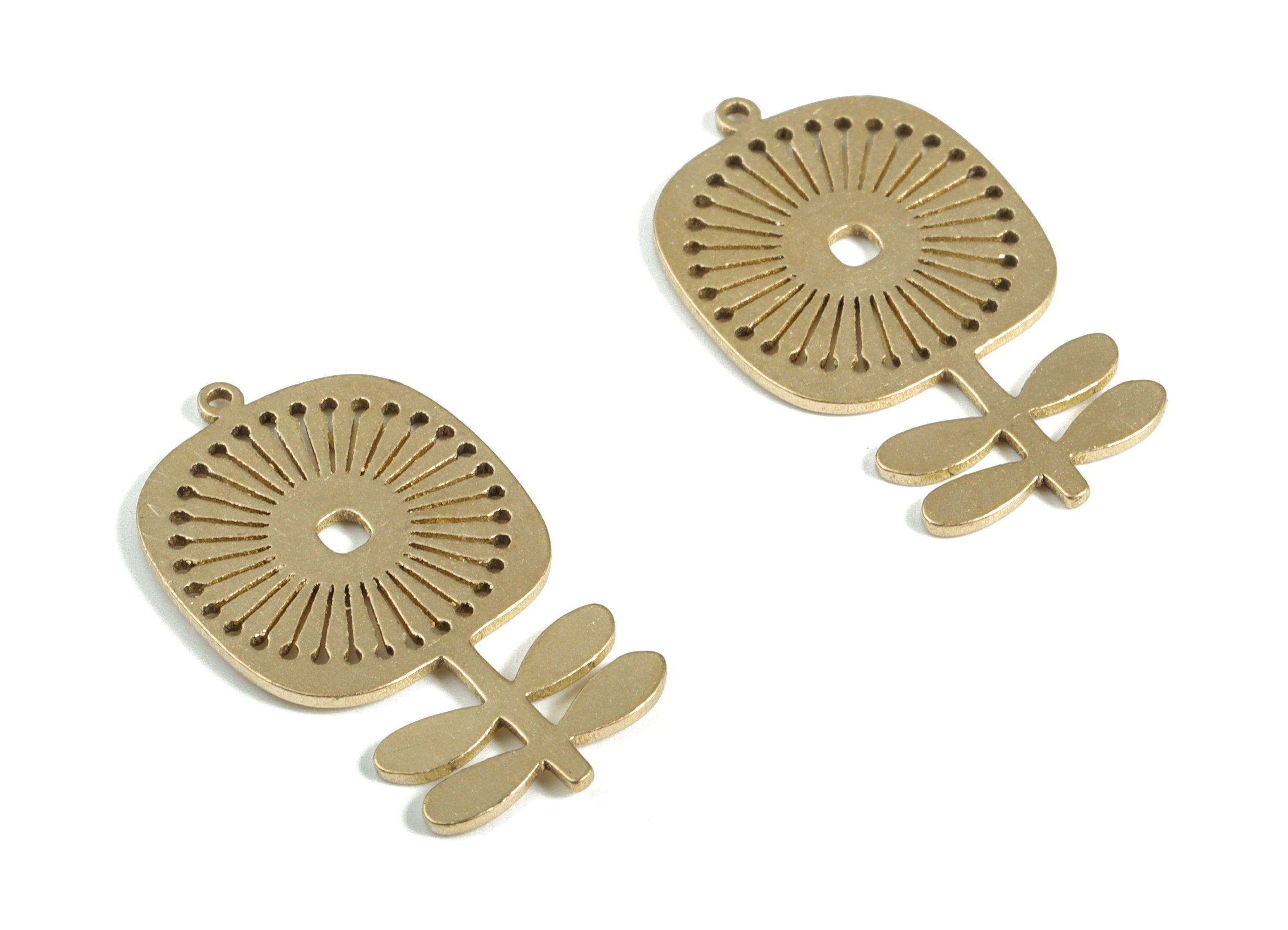 Brass Flower Charm - Raw Brass Flower Pendant Charm – Floral Earrings Charm – DIY Jewelry Making Supplies - 24.21x13.93x0.77mm - PP4161 - DOMEDBAZAAR