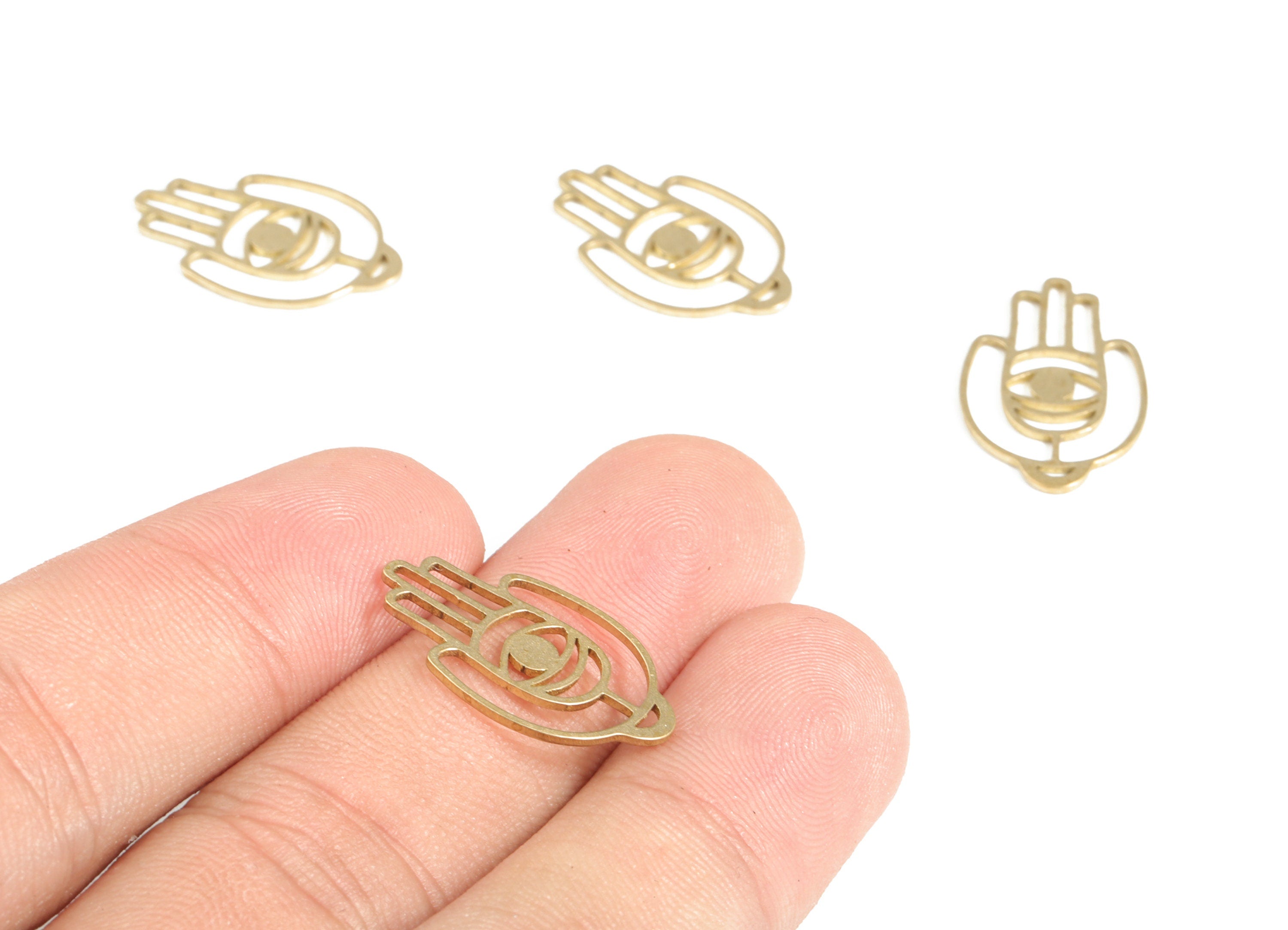 Brass Hamsa Hand Charm - Raw Brass Hamsa Hand Pendant Charm – Hamsa Hand Earring Charms – Jewelry Making Supplies -21.8x13.41x0.8mm - PP4166 - DOMEDBAZAAR