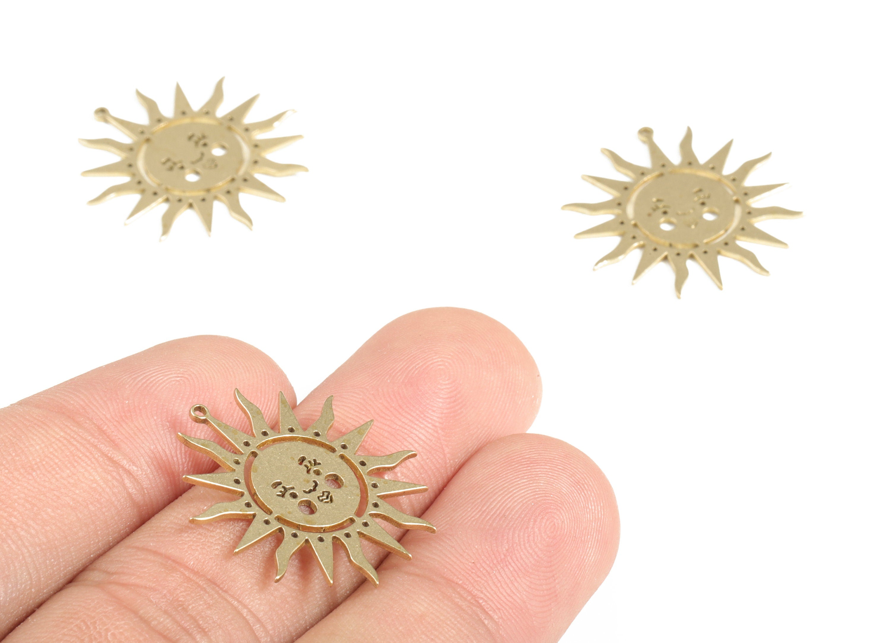 Brass Sun Shape Pendant Charm - Raw Brass Sun Earring Charms - Panda Face Charm - Jewelry Making Supplies - 23.95x23.55x0.71mm - PP4170 - DOMEDBAZAAR