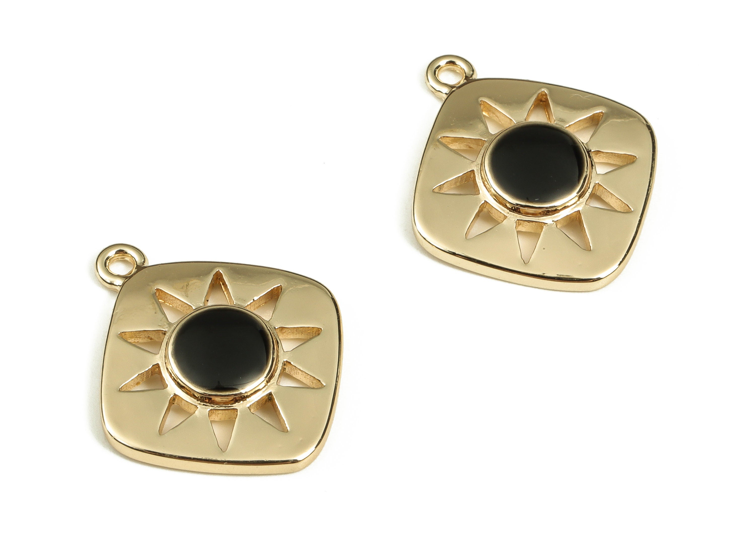 Brass Square Earring Charms - Gold Sun Pendant Charm - Enamel Charms - 18K Gold Plated Brass - Jewelry Supplies -16.5x14.2x2.6mm- RGP3528B - DOMEDBAZAAR