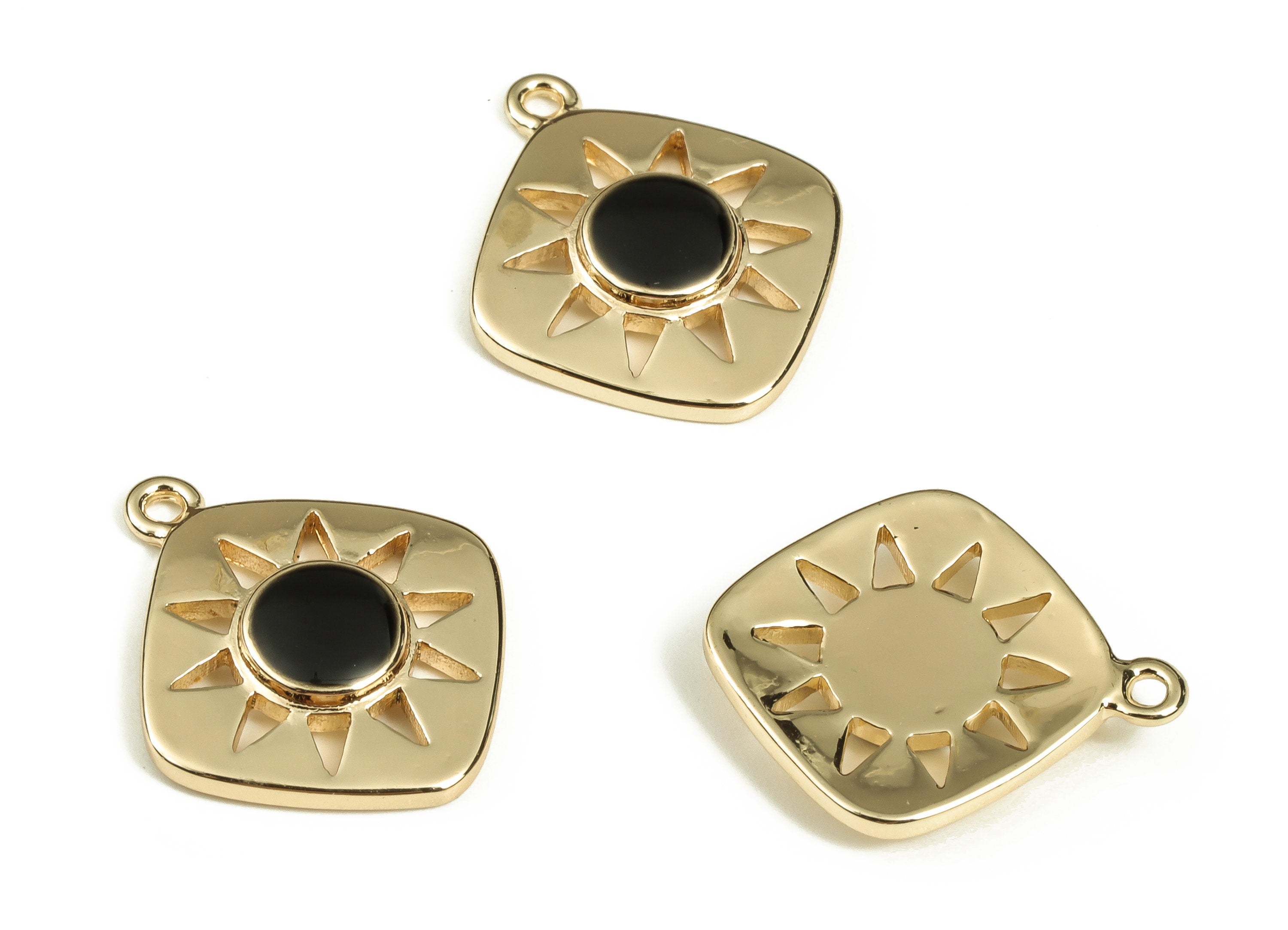 Brass Square Earring Charms - Gold Sun Pendant Charm - Enamel Charms - 18K Gold Plated Brass - Jewelry Supplies -16.5x14.2x2.6mm- RGP3528B - DOMEDBAZAAR