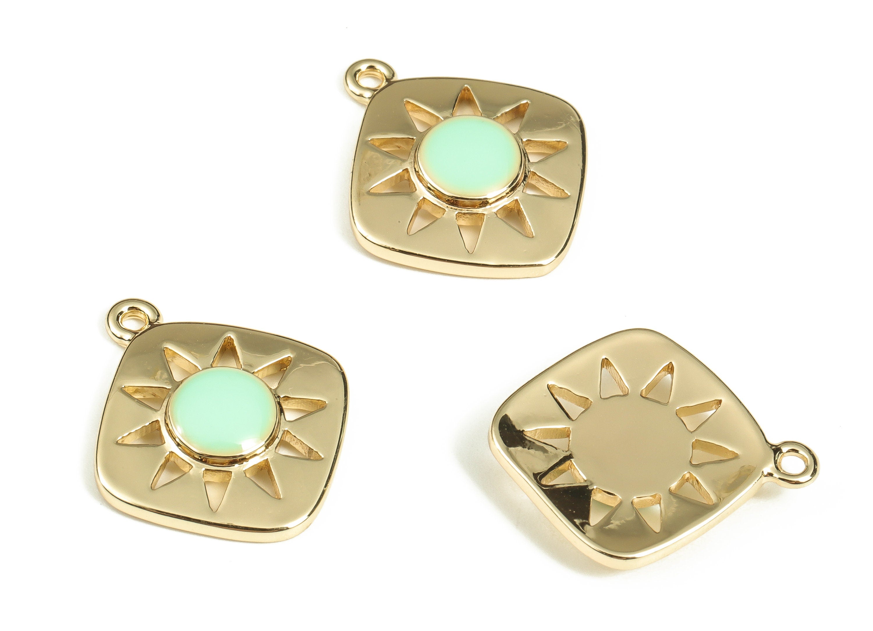Brass Square Earring Charms - Gold Sun Pendant Charm - Enamel Charms - 18K Gold Plated Brass - Jewelry Supplies -16.5x14.2x2.6mm- RGP3528H - DOMEDBAZAAR