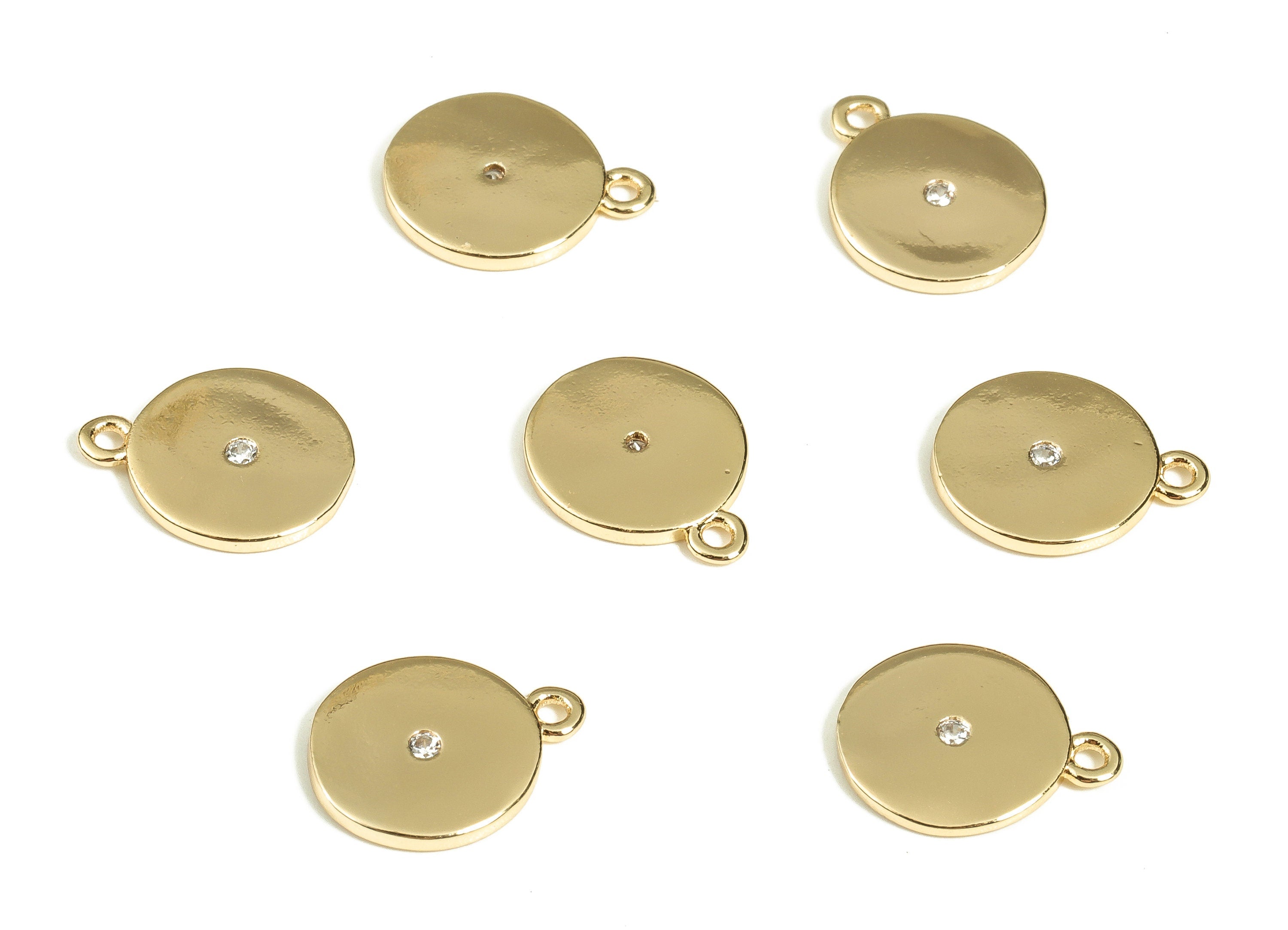 Brass Round Earring Charms With Zircon - Gold Circle Pendant - 18K Real Gold Plated Brass - Jewelry Supplies - 12x10x1.27mm - RGP3508 - DOMEDBAZAAR